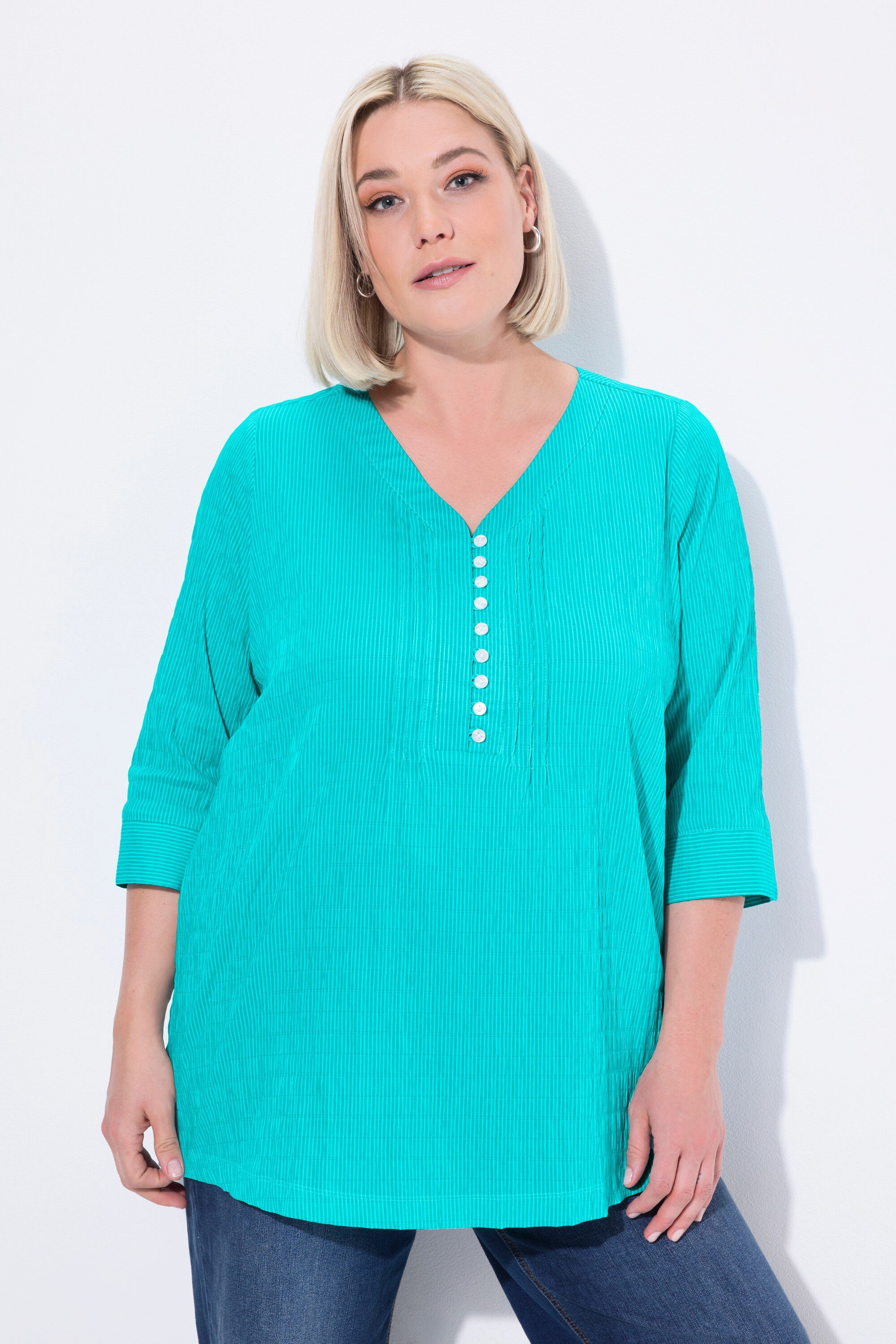 Ulla Popken Tunika Bubble-Tunika Herzausschnitt Biesen 3/4-Arm günstig online kaufen