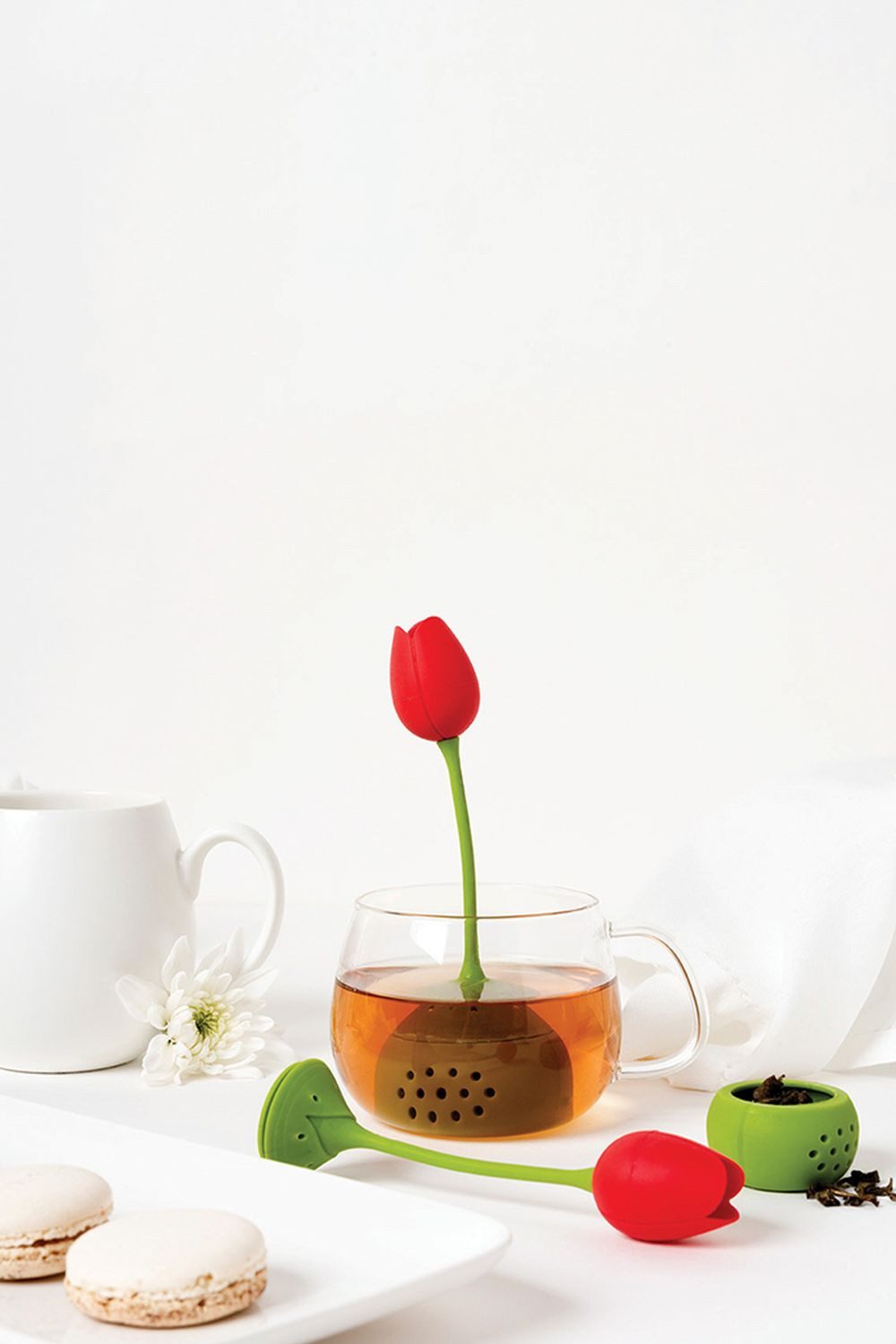 OTOTO Teesieb Tulip Tee-Sieb Tulpe, Tee Ei, Tea Infuser, Teekugel Silikon, Silikon, (1-St), Lustige Tee-Ei-Tier-Figuren, Zur Zubereitung von 1 Tasse losen Tee