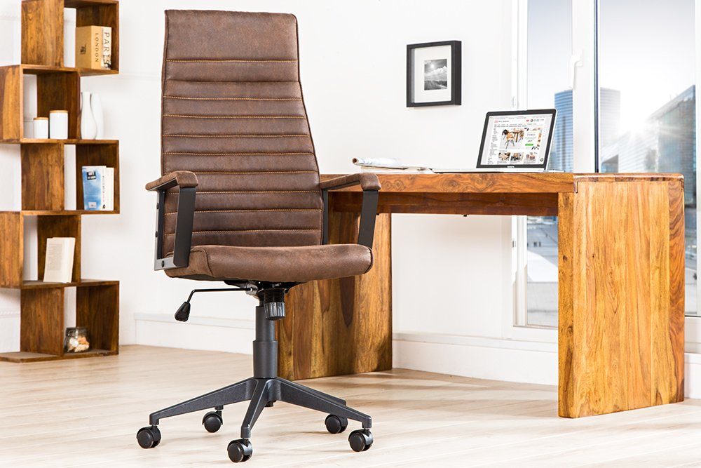 Schreibtischstuhl · St), vintage LAZIO Home · braun Laufrollen / höhenverstellbar Microfaser riess-ambiente Office Büro · · schwarz (1