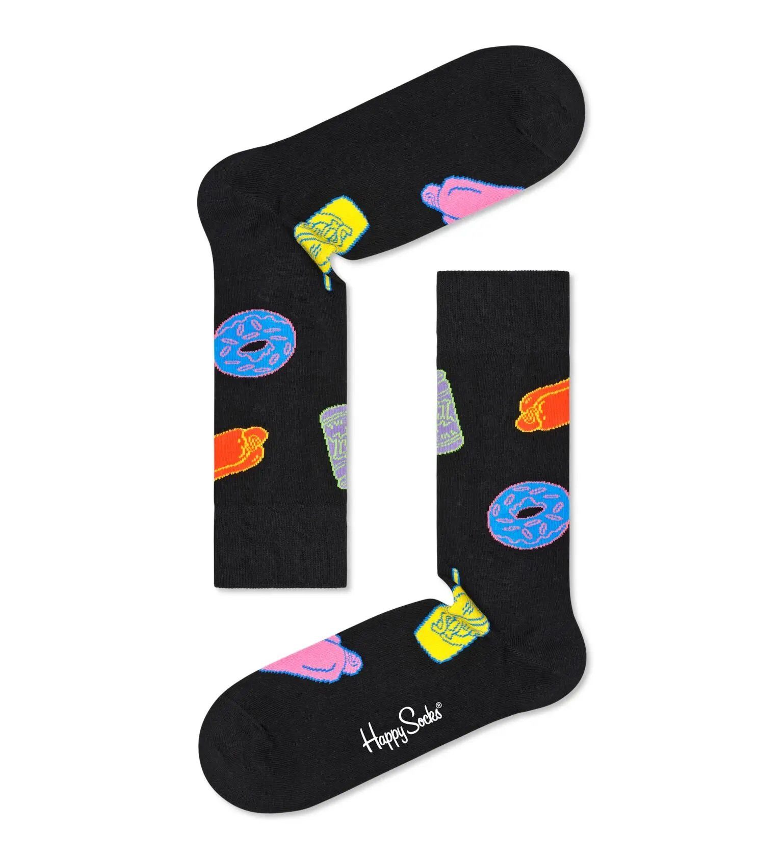 Happy Socks Socken Tagessocke Crew The Simpsons All You Can Eat (Bio-Baumwolle) schwarz