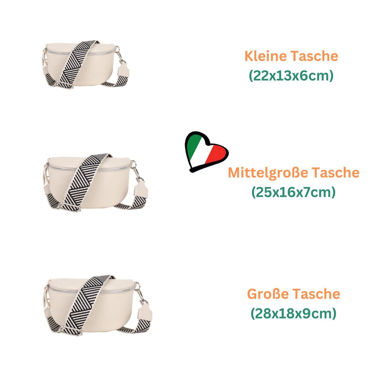 MIRROSI Bauchtasche für Schulterriemen (Schultertasche gemusterten& Umhängetasche, Tasche Anlass Crossbody in Beige(ZickZack) Brusttasche, verstellbaren Echtleder, Italy, 2 Gurte), Beige, & (1 jeden Made Bag, Damen