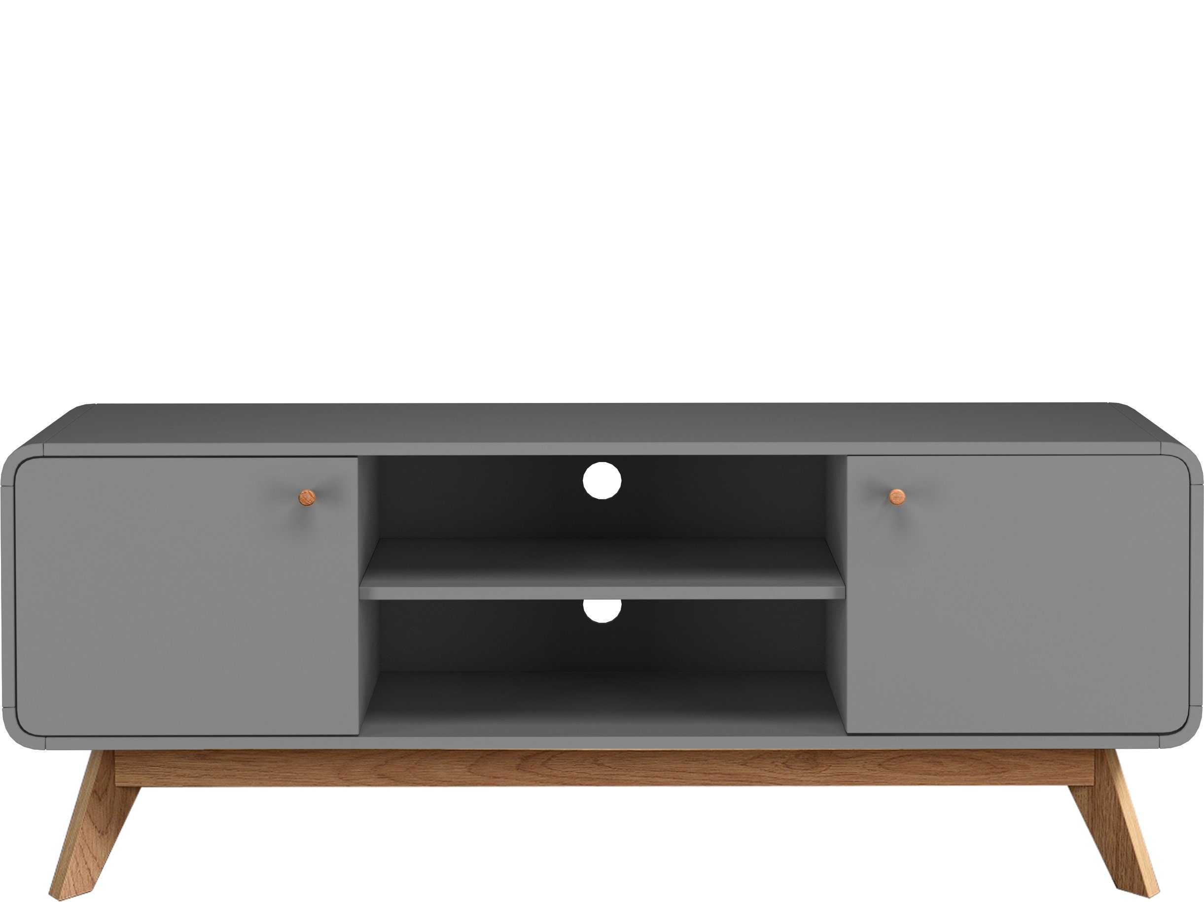 loft24 Lowboard Fernsehschrank, Türen 2 140 Breite grau/grau cm, Caitlin, TV-Schrank