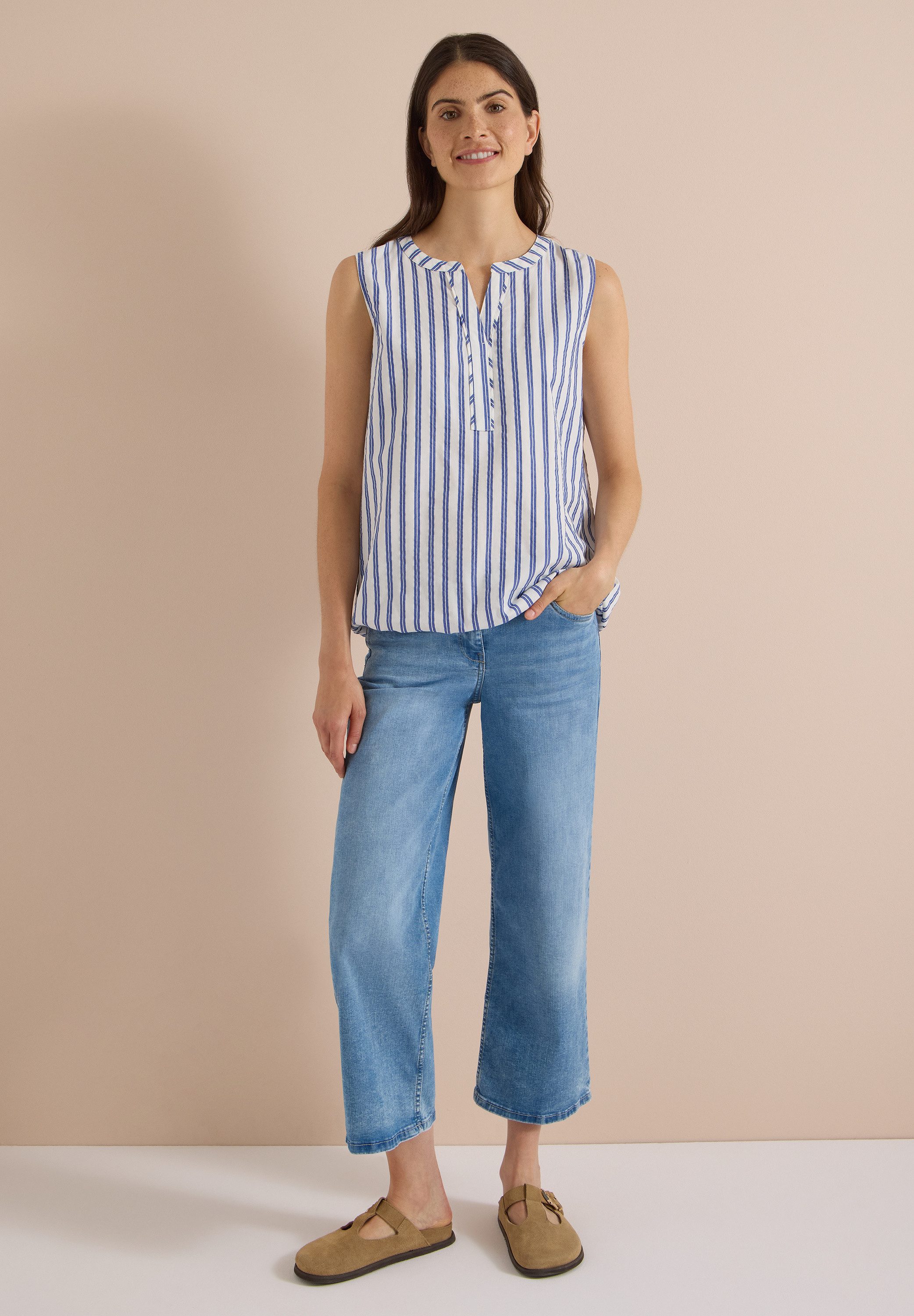 CECIL Blusentop mit gestreiftem Seersucker-Look