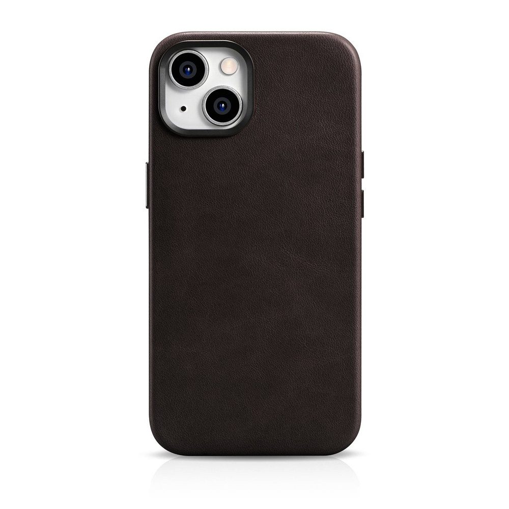 iCarer Handytasche Schutzhülle Magnethülle Rückschale (Spar-Set, 1-tlg), MagSafe, Echtleder, erhöhte Kanten