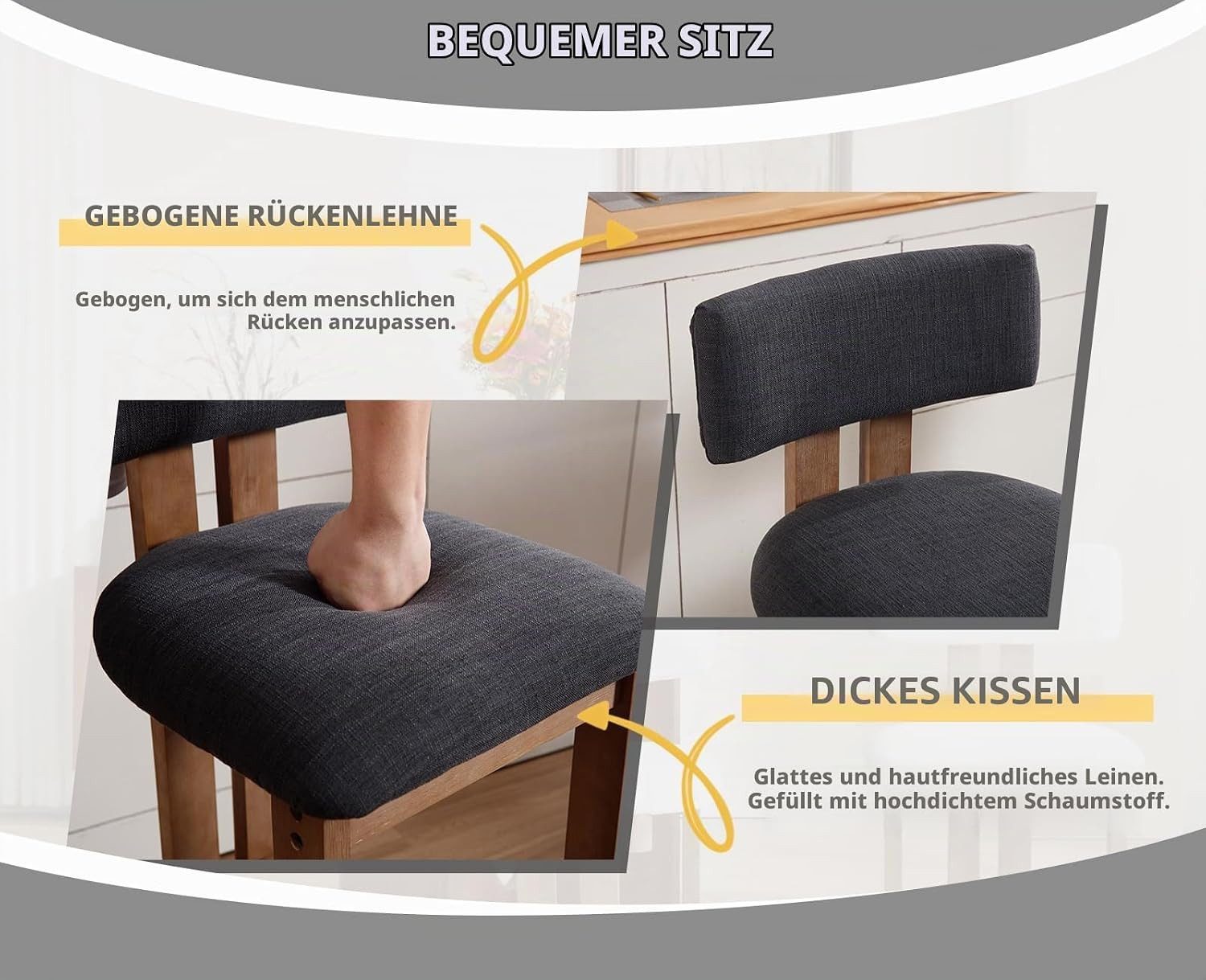 WAHSON OFFICE CHAIRS Barhocker Barhocker 2er Set Leinen Barstuhl aus Holz mit lehne für Küche/Bar – Bild 3 von 5