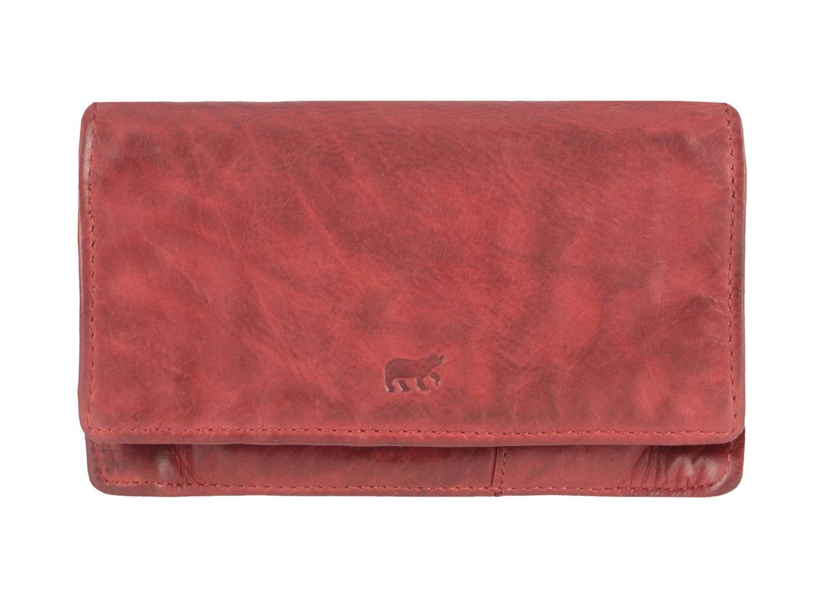 Bear Design Geldbörse "Emma" knautschiges Leder Geldbeutel Damen mit RFID Schutz, Damenbörse, Portemonnaie, rot, 14 Kartenfächer, 15x9cm