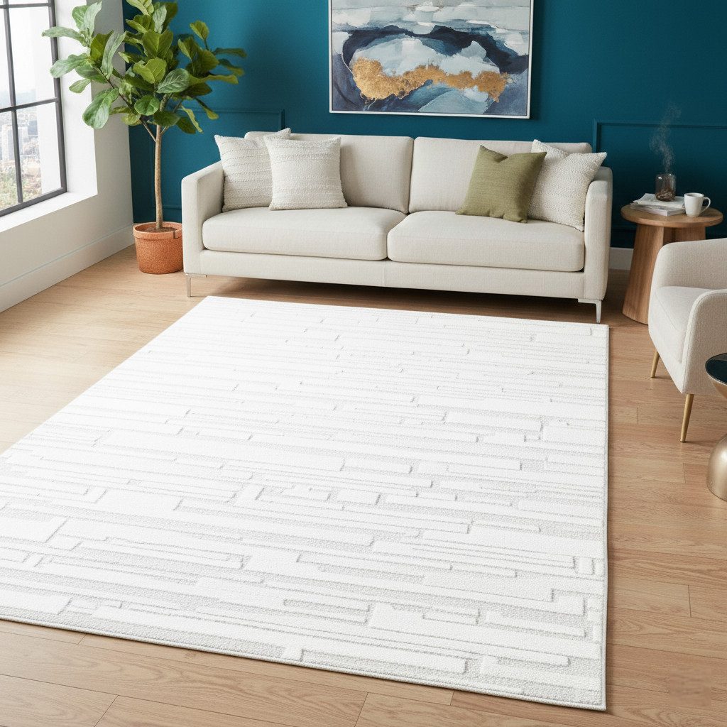 Vimoda Designteppich Stein Optik, 3D Motiv, Uni, Rechteckig, Höhe: 11 mm, Boho Teppich, Creme, Dick& dicht, Wohnzimmer, Schlafzimmer