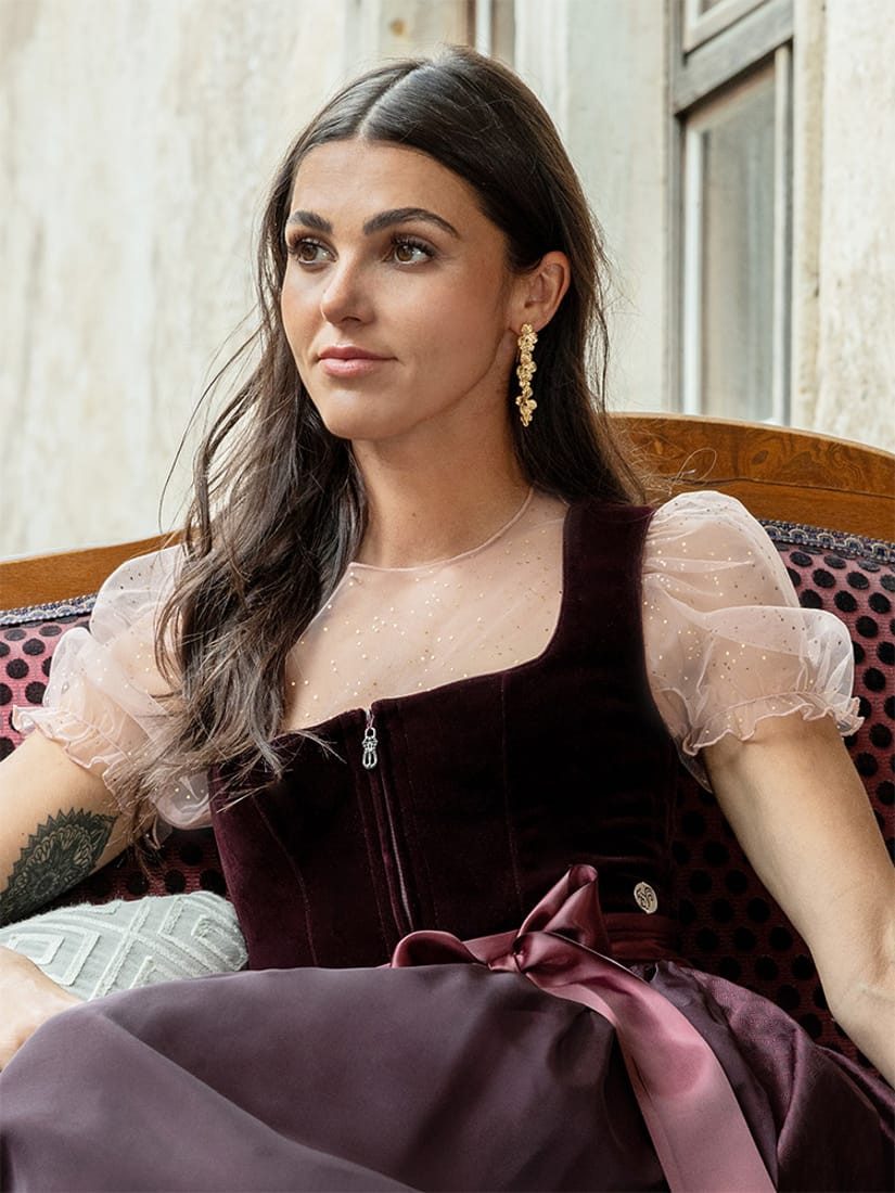 MarJo Dirndlbluse Dirndlbluse Kochel Kurzarm Puffarm flamingo