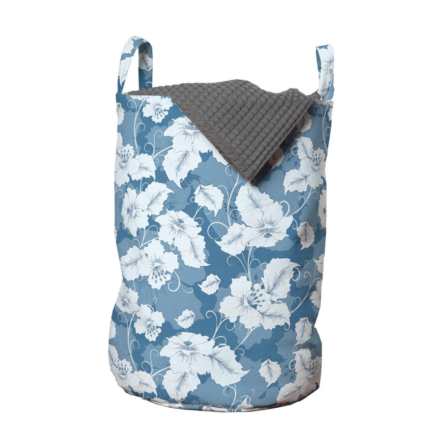 Abakuhaus Wäschesäckchen Wäschekorb mit Griffen Kordelzugverschluss für Waschsalons, Blumen Retro Blue Design Blumen