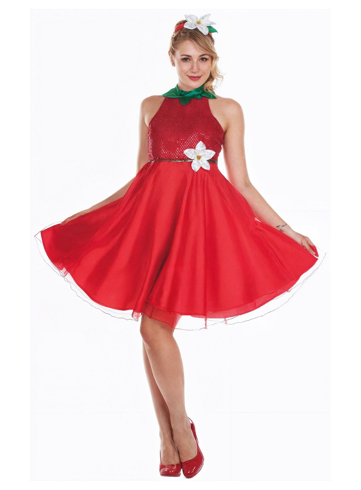 Metamorph Kostüm Erdbeerblüte Kostüm, Erdbeerrotes Glitzerkleid mit Blütens günstig online kaufen