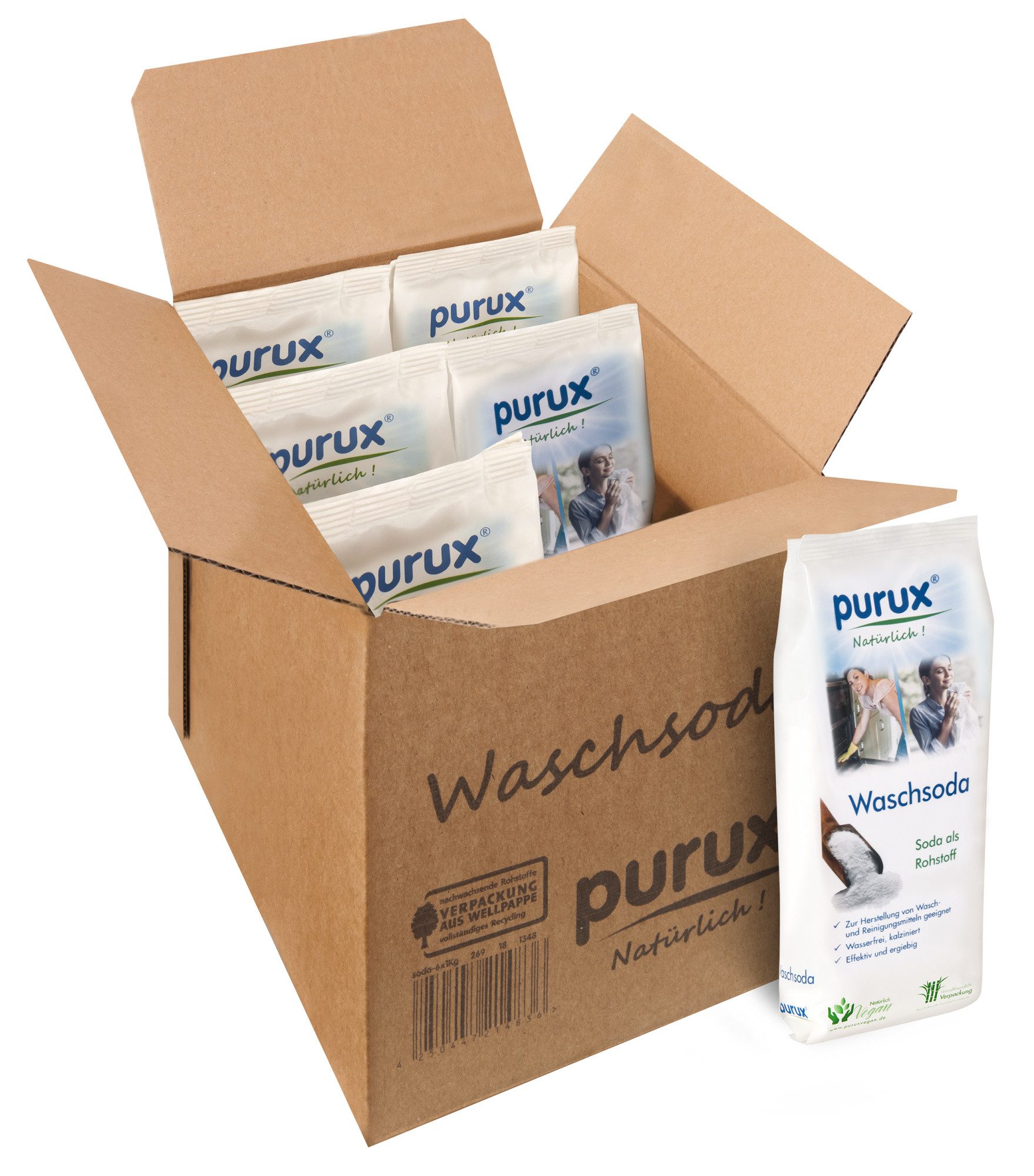 purux Waschsoda Pulver 5kg + 1kg Bonus Waschsoda (6x 1kg Beutel Waschsoda wasserfrei und kalziniert sowie effektiv und ergiebig)