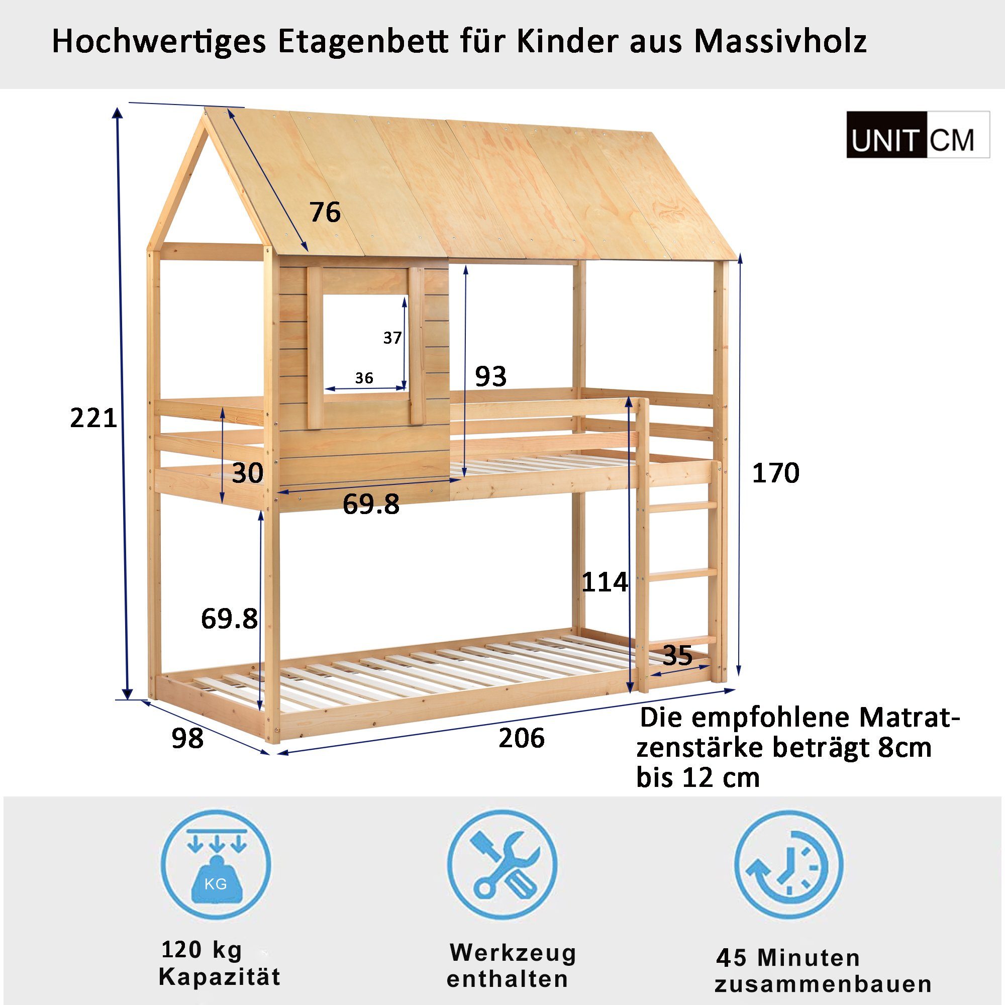 Ball & Cast Hochbett 90x200cm Mit Schubladen & Regal - Massivholz, Weiß, Sicher Mit Geländer