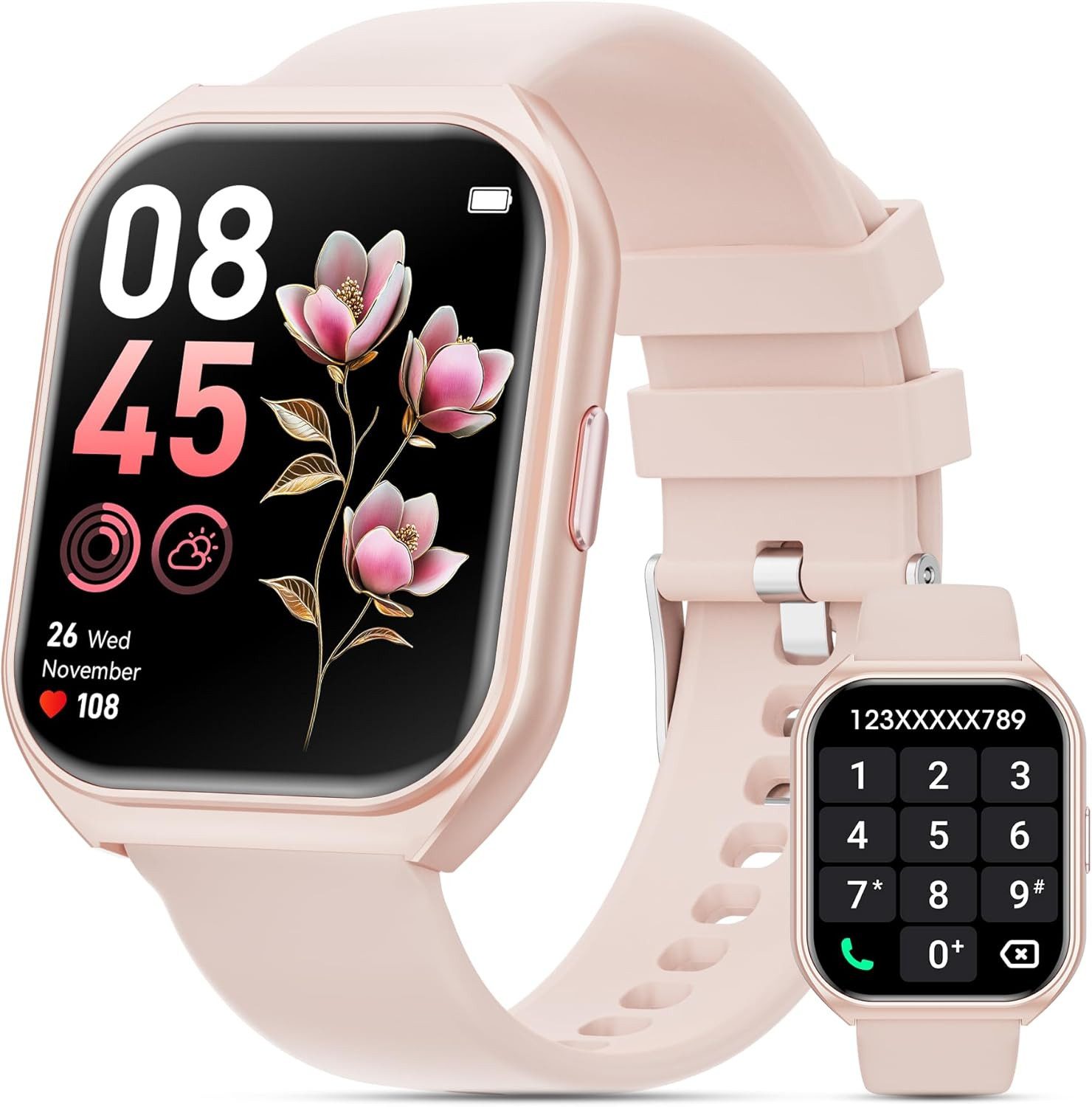 Joautrial Smartwatch (4,6 cm, Android iOS), Smartwatch mit Bluetooth Anruf, 100 Sportmodi, Gesundheitstracker