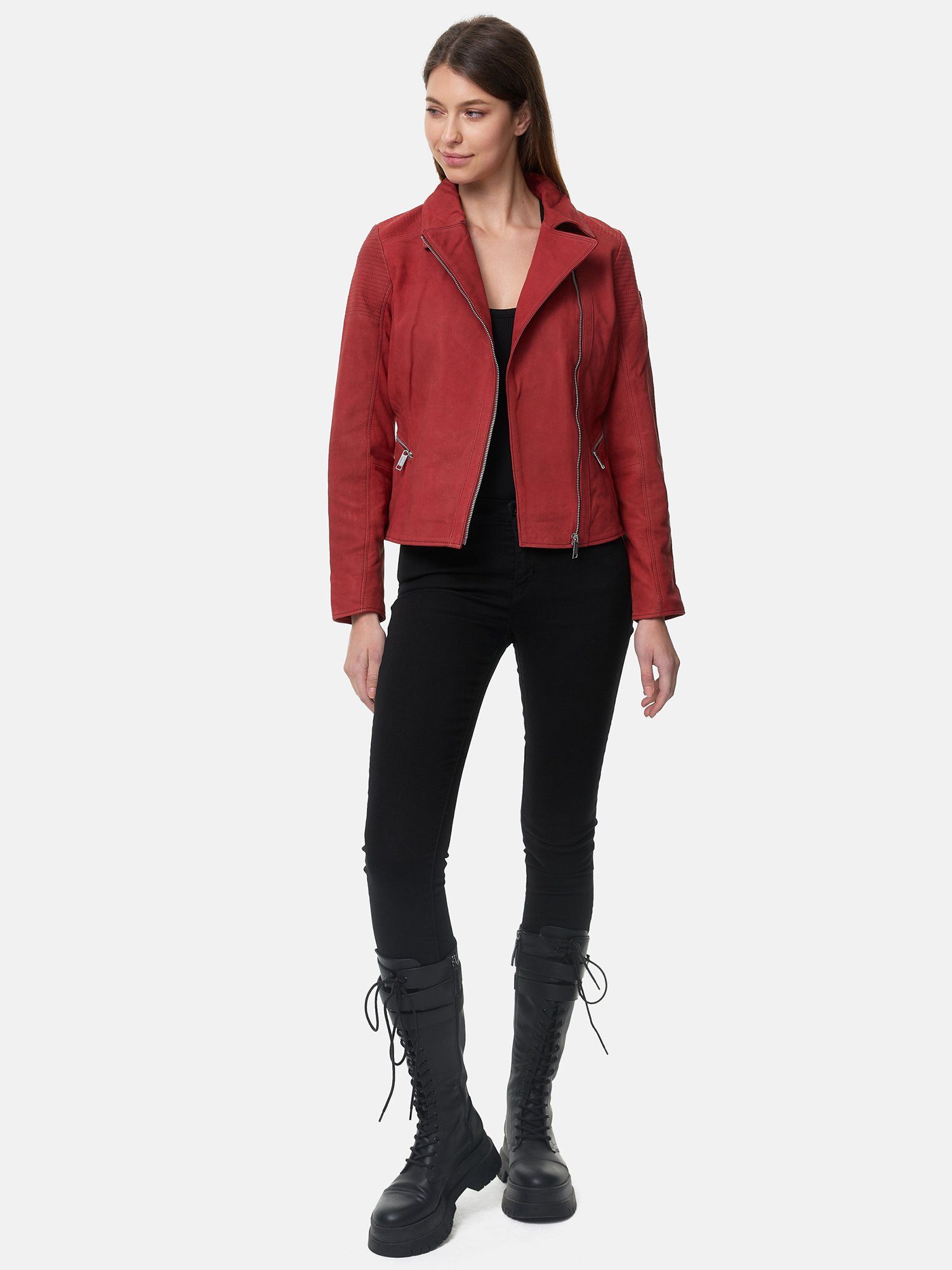 im Biker Damen & Look Jacke Zipper-Details mit Lederjacke bordo Tazzio Leder F500 Reverskragen