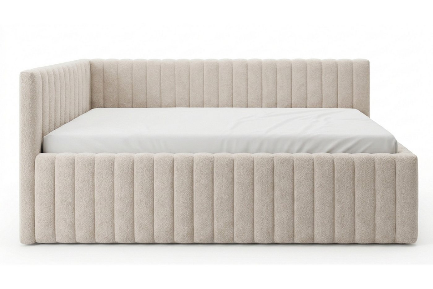 Deine Möbel 24 Polsterbett LUPO Jugendbett 90x200 120x200 cm mit Bettkasten und Lattenrost (Set, 1-tlg., ideal für Erwachsene & Jugendliche), Polsterbett in Beige, Chenille, Integrierter Bettkasten