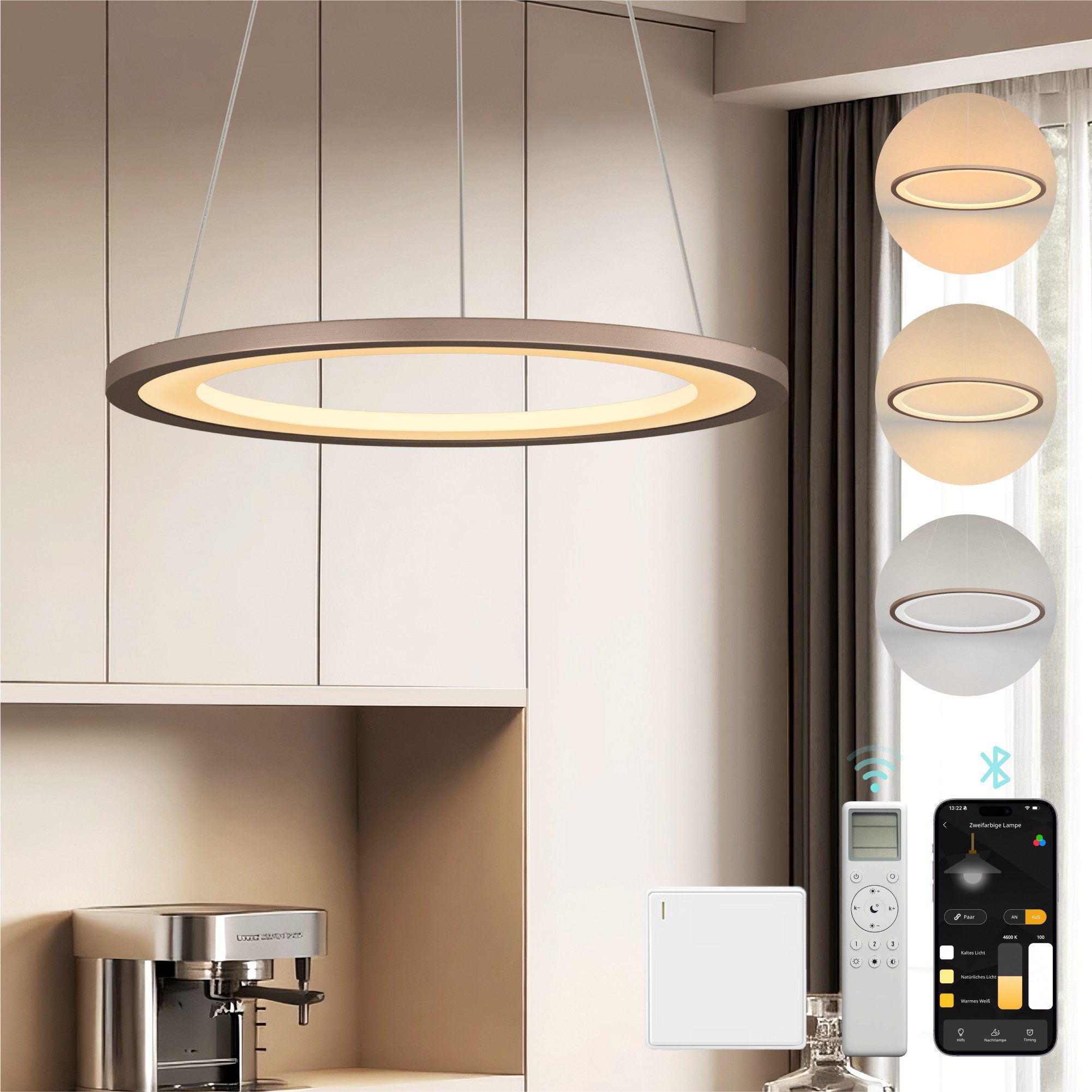 Mai & Mai Pendelleuchte Hängeleuchte pendellampe Farbtemperatur3000–6000K CRI≥95 Luvina01, LED-Pendelleuchte, mit hoher Farbwiedergabe,