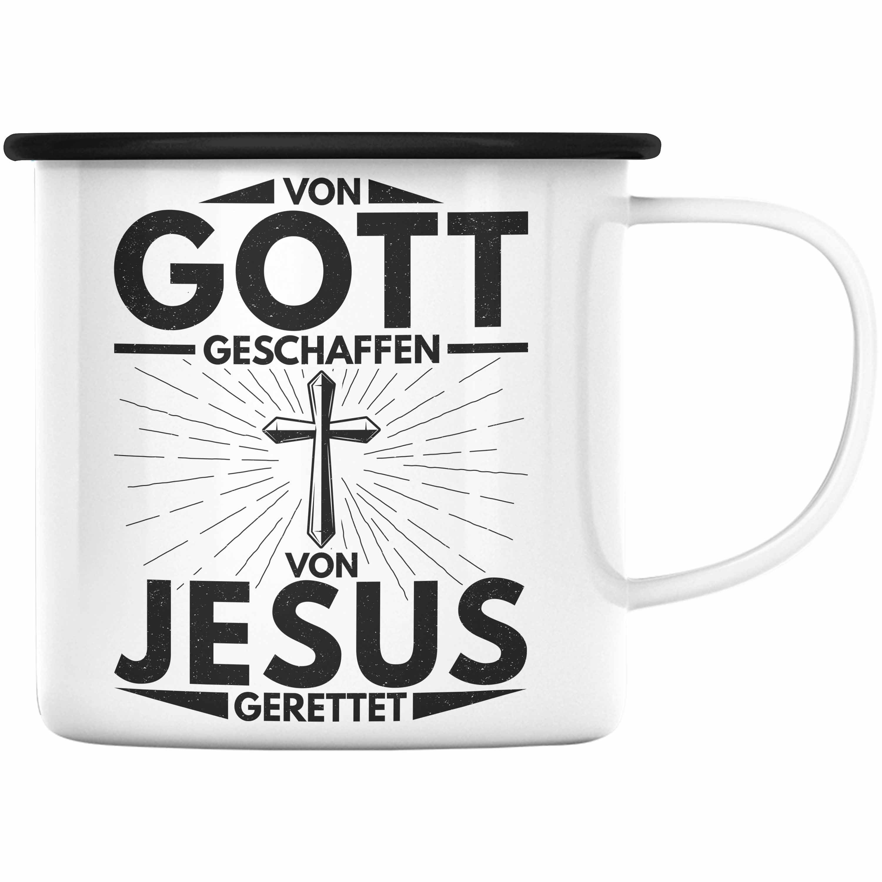 Trendation Thermotasse Trendation - Christentum Geschenk Emaille Tasse Christ Kirche Galuben Geschenk Ostern Schwarz