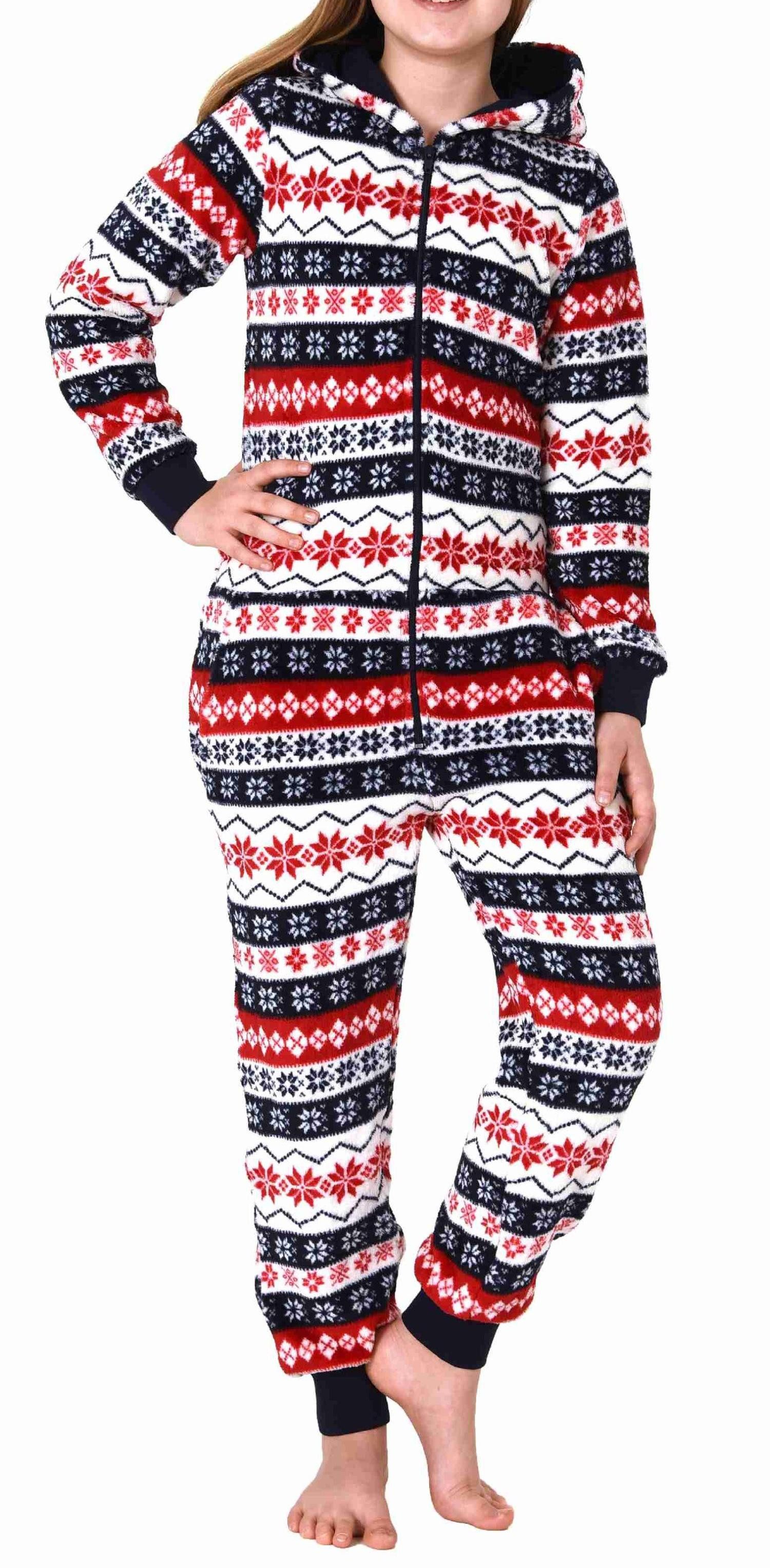 Normann Pyjama Mädchen Jumpsuit Overall Schlafanzug in Norweger Optik