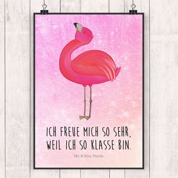 Mr. & Mrs. Panda Poster DIN A4 Flamingo Stolz - Aquarell Pink - Geschenk, Wanddeko Bild, Selb, Flamingo stolz (1 St), Handgemalte Motive