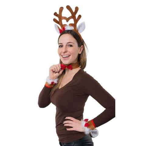 Karneval-Klamotten Kostüm Weihnachts-Geweih Haarreif Rentier mit Ohren, Weihnachten Set für Weihnachtsfeier