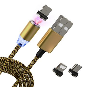 Retoo Ladekabel Magnet für Samsung Handy USB C Typ-C Micro LED Huawei magnetisches Ladekabel, Universelles 3 in 1 magnetisches Ladekabel 1M