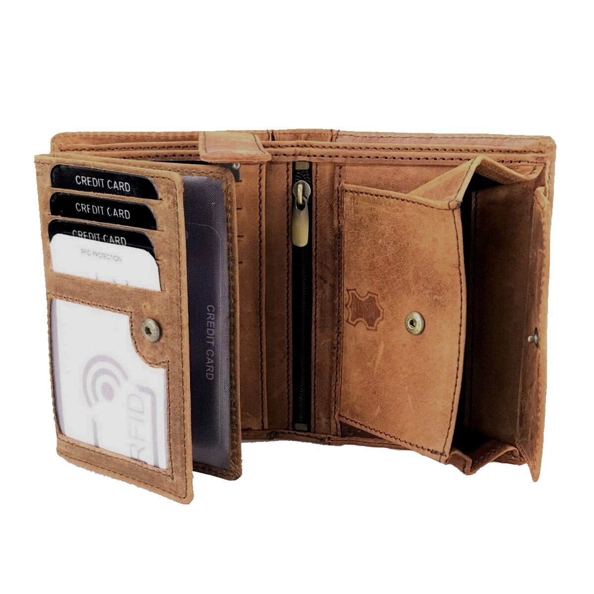 Buffalo Hill Geldbörse Büffelleder Portemonnaie, integrierter RFID-Schutz >BH-2395<, elegantes Wallet mit 8 Kartenfächern in Naturfarben