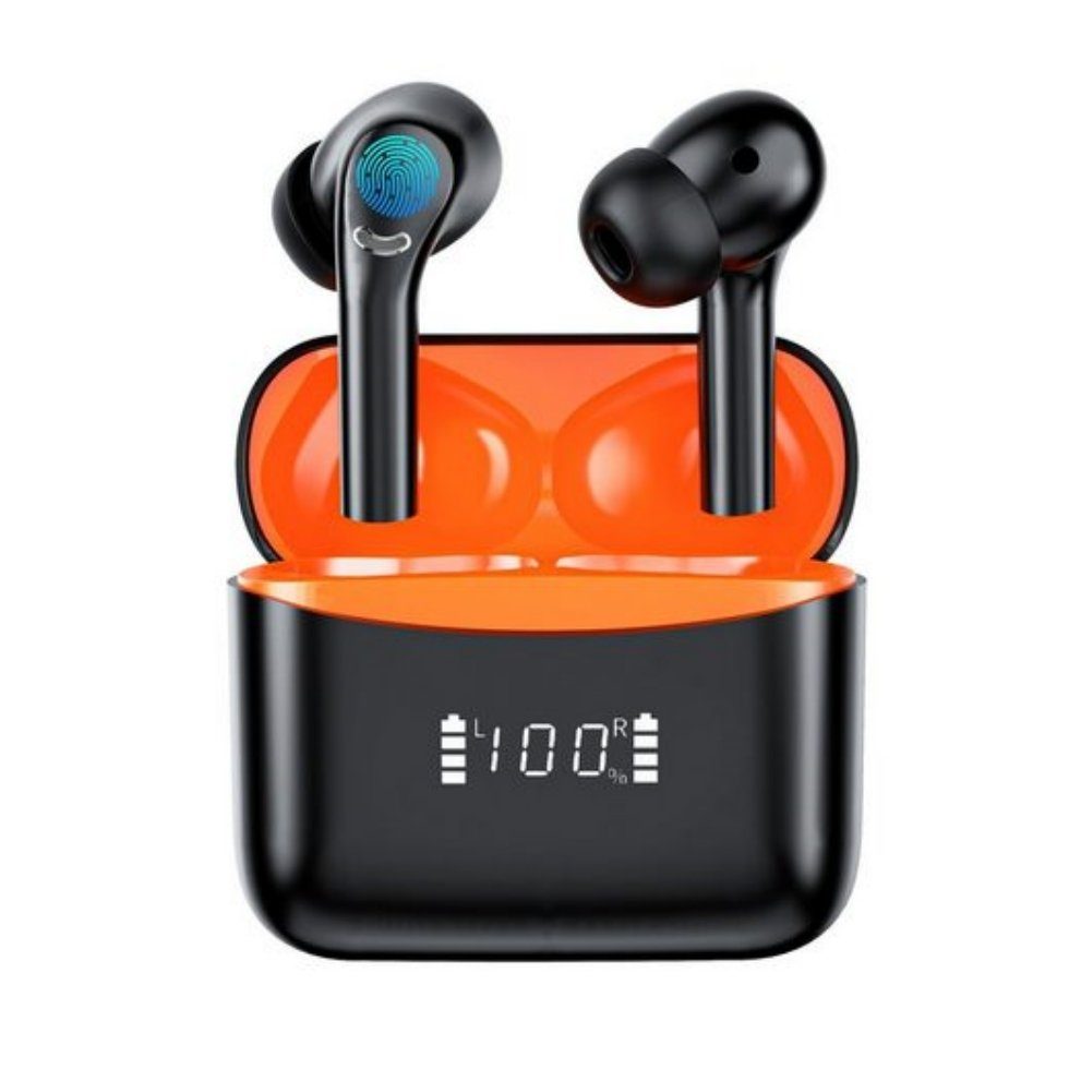 REDOM Kopfhörer Bluetooth 5.3 In Ear Headset Ohrhörer Bluetooth Kabellos Bluetooth-Kopfhörer (mit 4 ENC Mikrofon, Siri, Bluetooth, Bluetooth, Wasserdicht Ohrhörer, mit 4 ENC Mikrofon, Lärmreduzierung) Orange | Kopfhörer