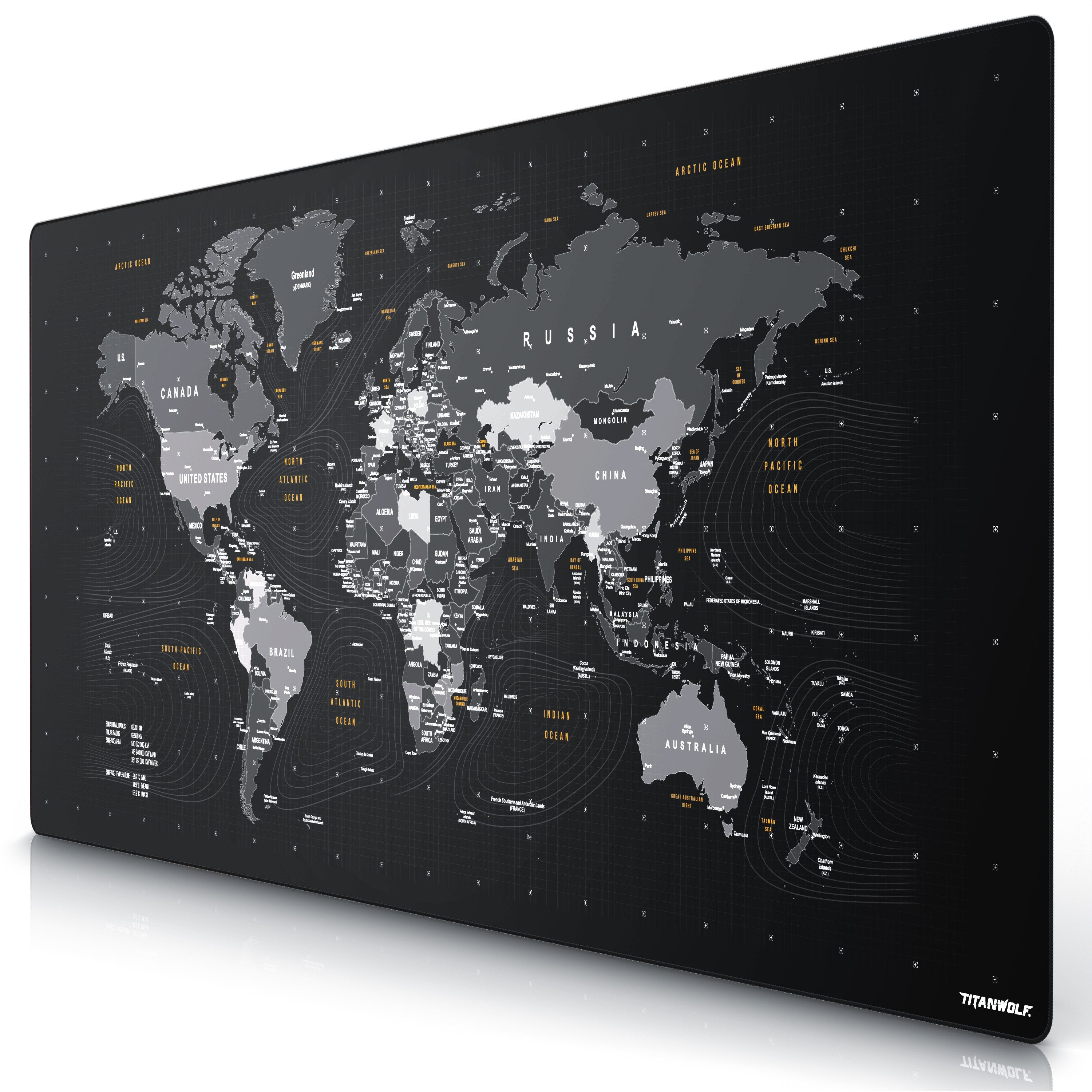 Titanwolf Gaming Mauspad XXXL Speed Mousepad 1800 x 800 x 3 mm, große Tischunterlage, rutschfest, abwaschbar, Geschwindigkeit & Präzision, Weltkarte