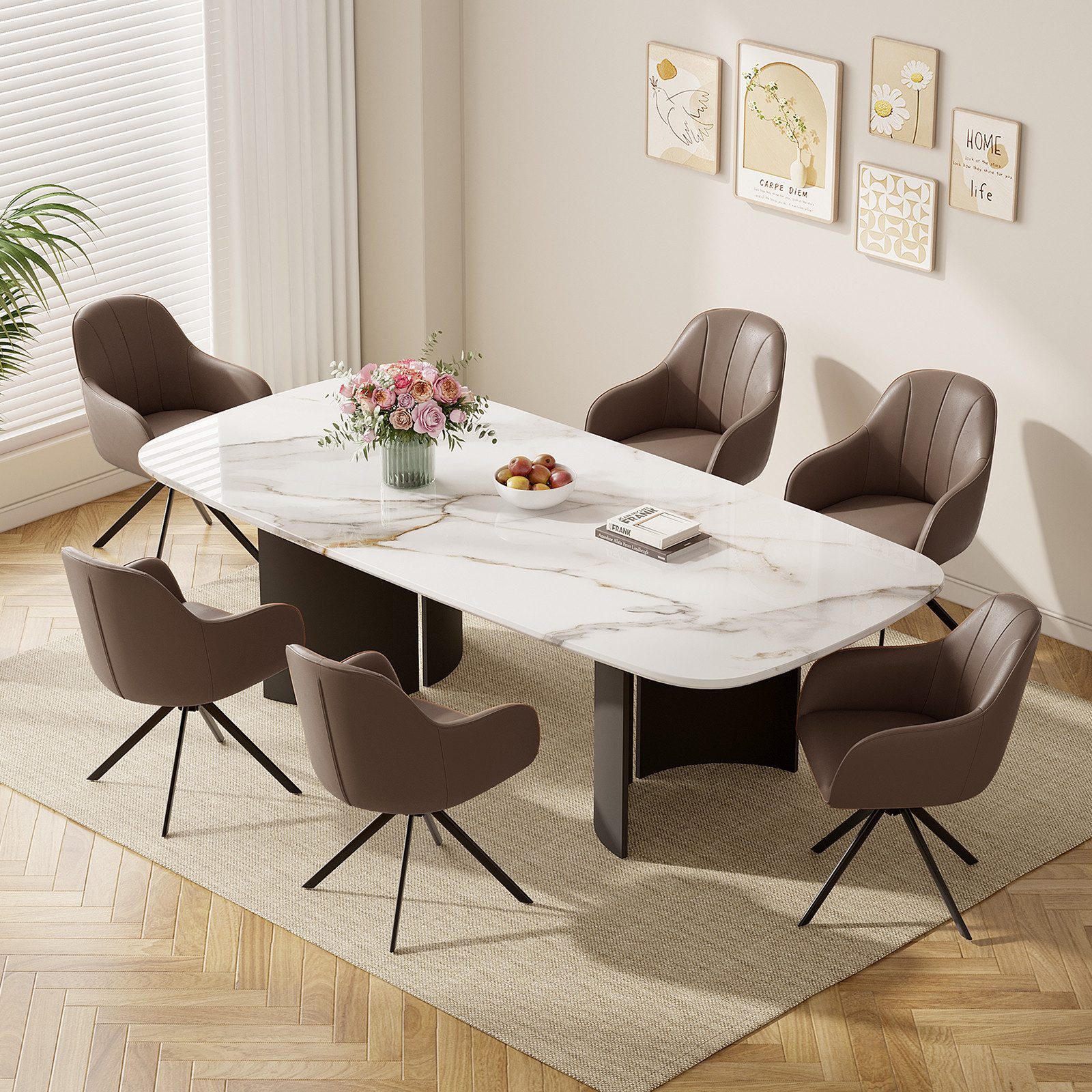 HawthyHome Polsterstuhl 360° drehbar mit Armlehne und Metallbeinen, 4-Fußstuhl (6 St), Moderner Küchenstuhl Esszimmerstuhl für Wohnzimmer & Büro