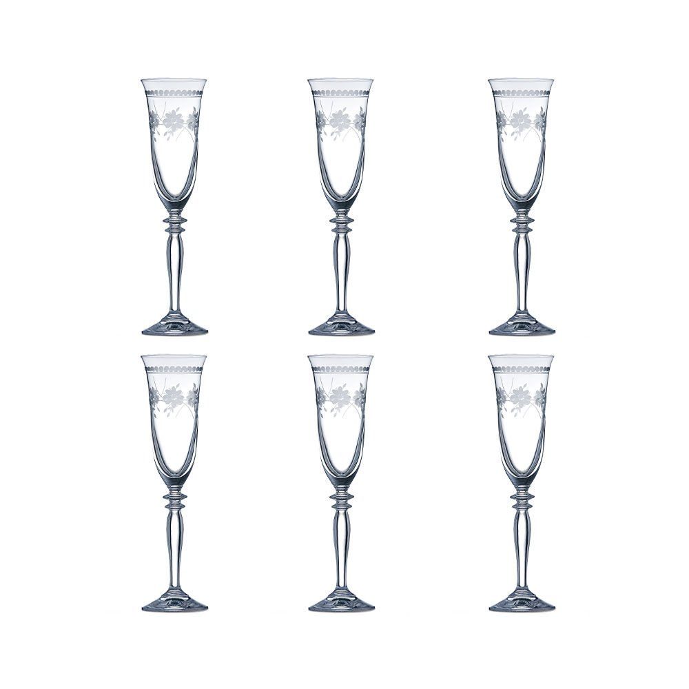 Sektglas Böhmische Kristall-Sektgläser mit filigranem Pantografie-Blumenmotiv