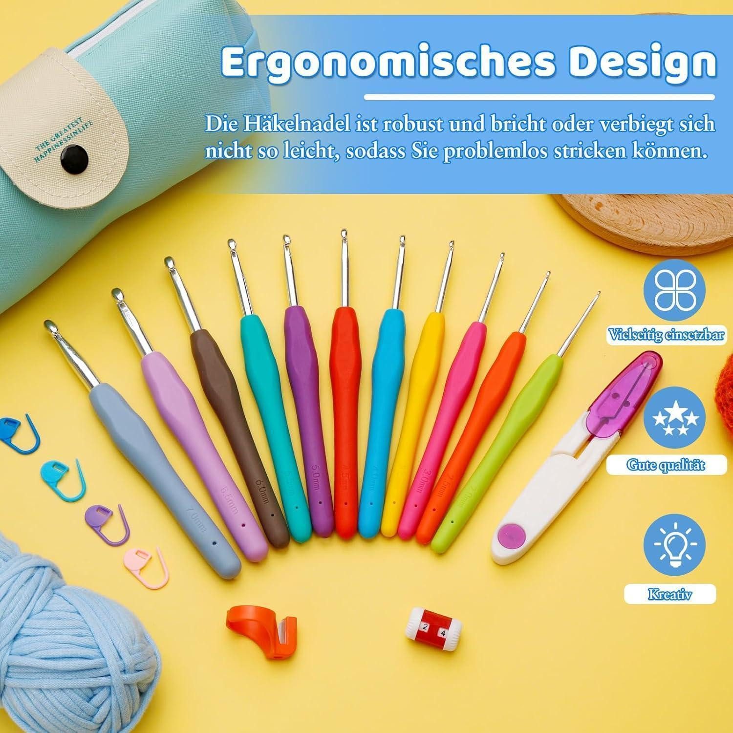 LuxusKollektion Häkelnadeln Häkelnadel Set 11 Größen 32 Stück Etui 2 mm 3 mm 4 mm 5 mm 6 mm 7 mm, 1 St. – Bild 5 von 5