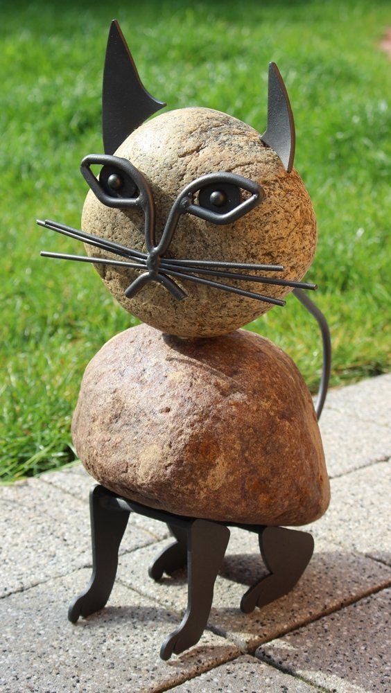 JS GartenDeko Tierfigur »Steinfigur Katze H 39 cm Katzenfigur aus Stein  Findling und Metall Abstrakte Katze« online kaufen | OTTO