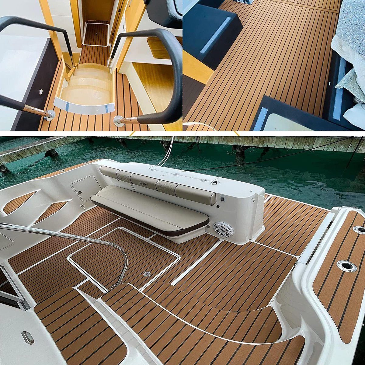 Insma Bodenmatte, EVA Schaum Selbstklebend Yacht 240x90CM/240x60CM Braun Deck