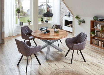 SAM® Essgruppe Moni, (Paket, 1 Tisch und 4 Stühle), Akazienholz, Baumkante, Metallgestell Stern-Form, 4 Stühle