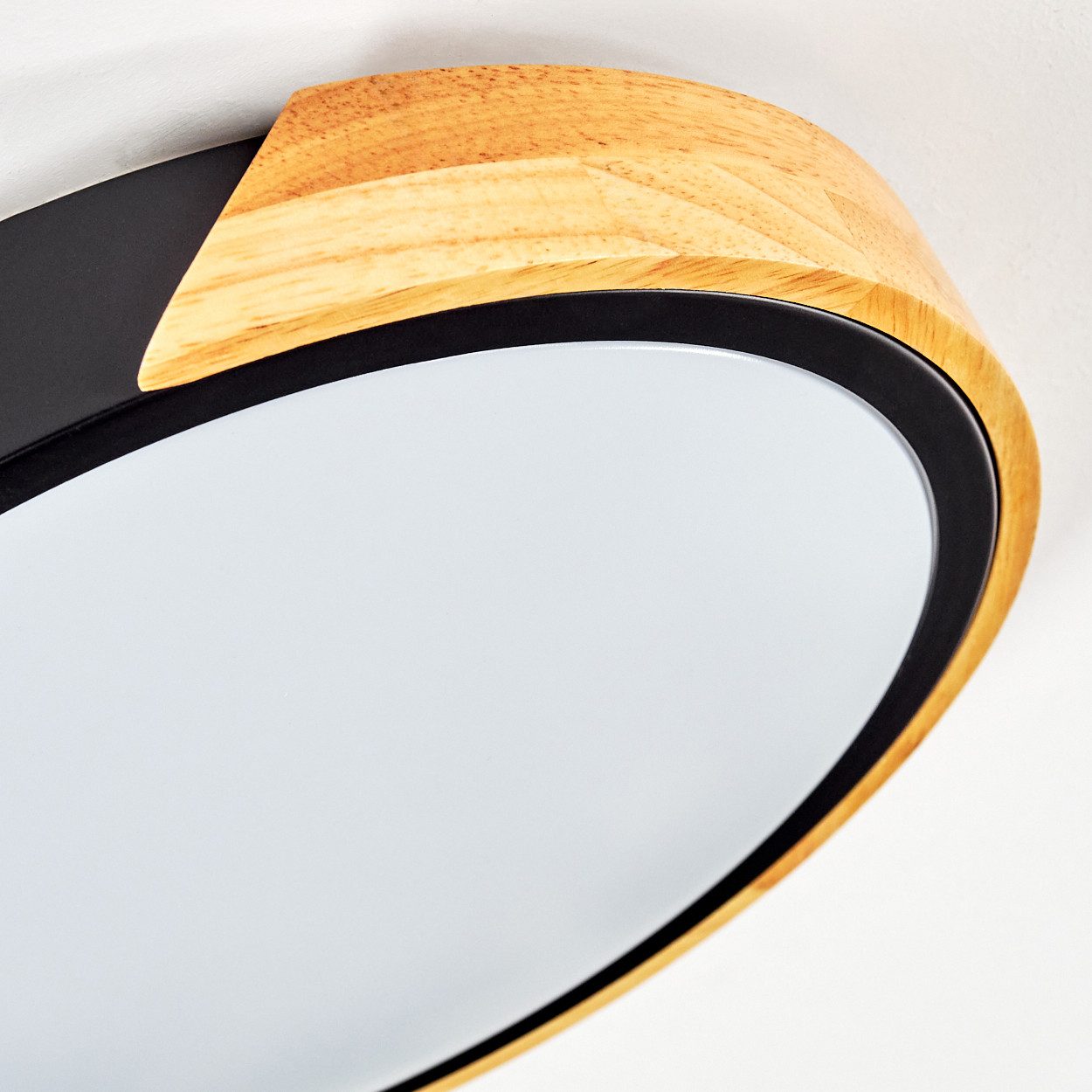 hofstein Deckenleuchte Deckenlampe aus Metall/Holz/Kunststoff in Schwarz/Natur/Weiß, ohne Leuchtmittel, 3000 Kelvin, Leuchte im modernen Design, (29,5cm), 16 W, 1700 Lumen, 3000 Kelvin