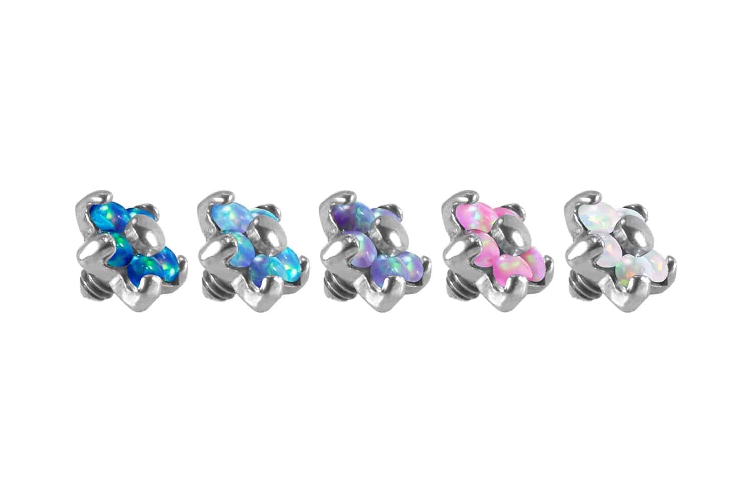 PIERCINGLINE Piercing-Set Titan Dermal Anchoraufsatz BLUME MIT 5 SYNTHETISCHEN OPALEN (Schraub-Aufsätze, 1-tlg)
