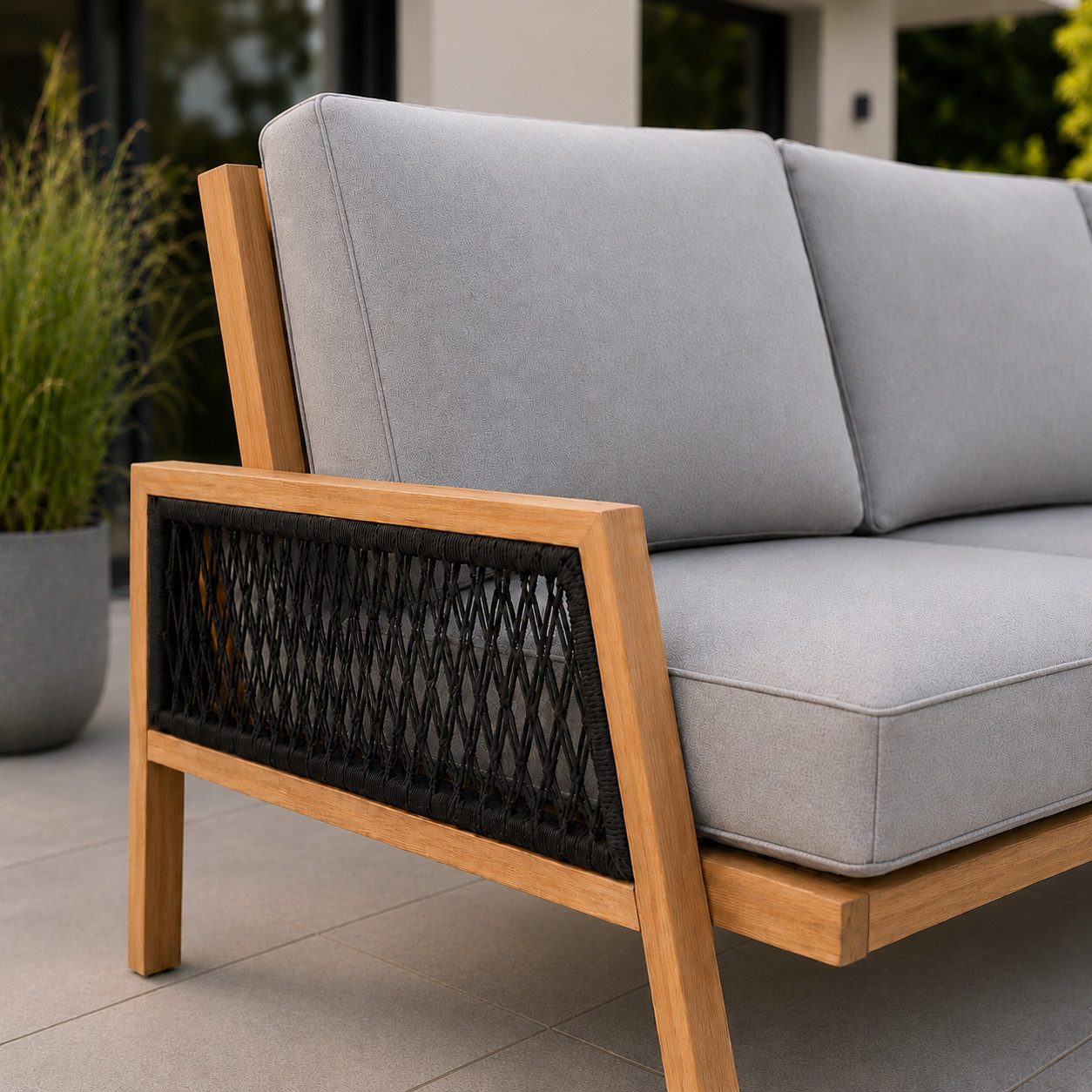 Greemotion Gartenlounge-Set Monaco Lounge-Set Grau-Holz / Beige inkl. Auflagen & Tisch, (5-tlg)