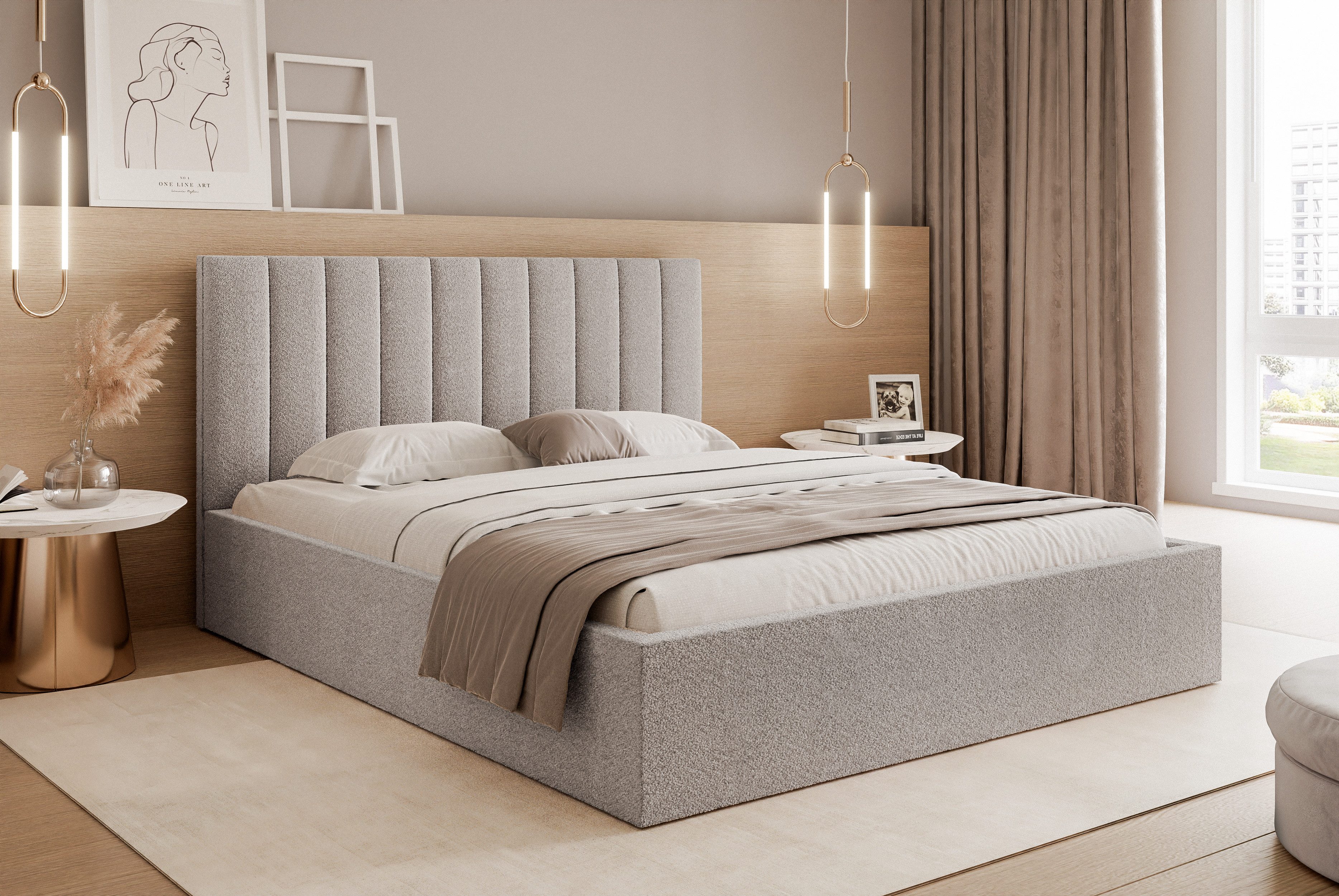 Goldstoff Polsterbett Modernes Bett mit Stauraum günstig online kaufen