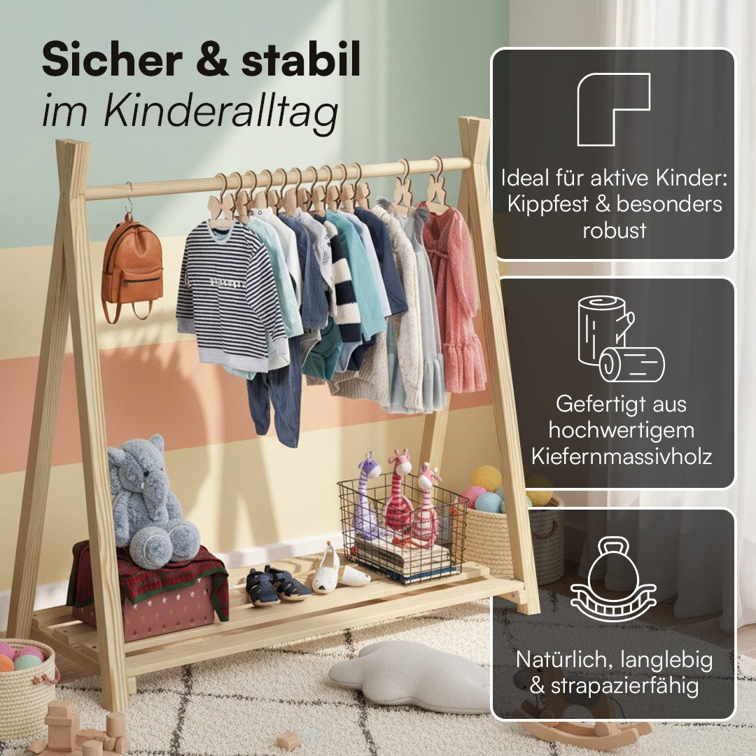 Bellabino Kleiderständer Ryck für Kinder im Tipi-Design, Kindergarderobe mit Kleiderstange & Schuhablagefläche – Bild 5 von 5