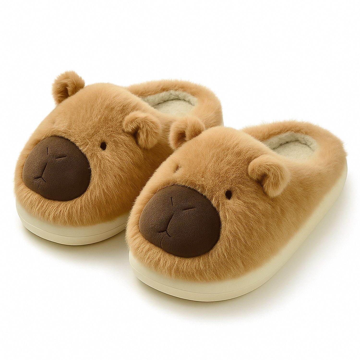 Corimori Flauschige Capybara Pantoffeln Plüsch Hausschuhe (Packung, Geschenk) kuschelig weiche Tierpantoffeln, Plüschhausschuhe mit Gummisohle