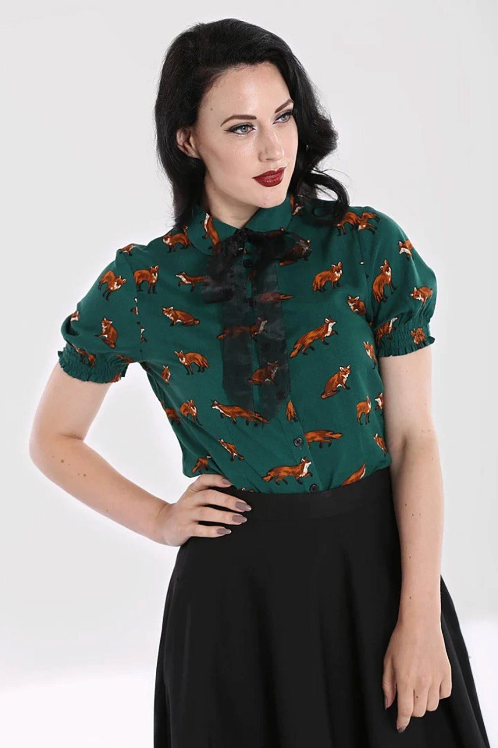 Hell Bunny Blusenshirt Vixey Grün Vixey Grün – Bild 3 von 5