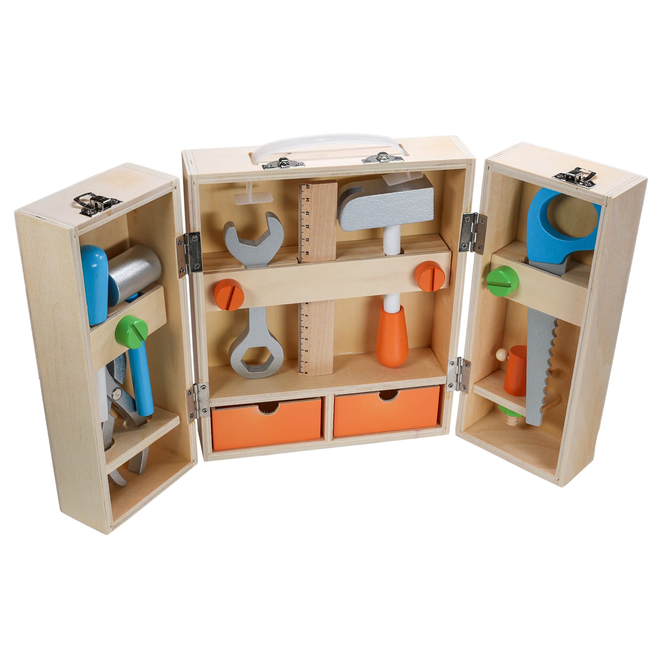 Vedes Spielwerkzeugkoffer Holz Werkzeugkoffer mit Werkzeug für Kinder ab 3 Jahren SpielMaus, (21-tlg), Fördert Geschicklichkeit, Motorik, Konzentration