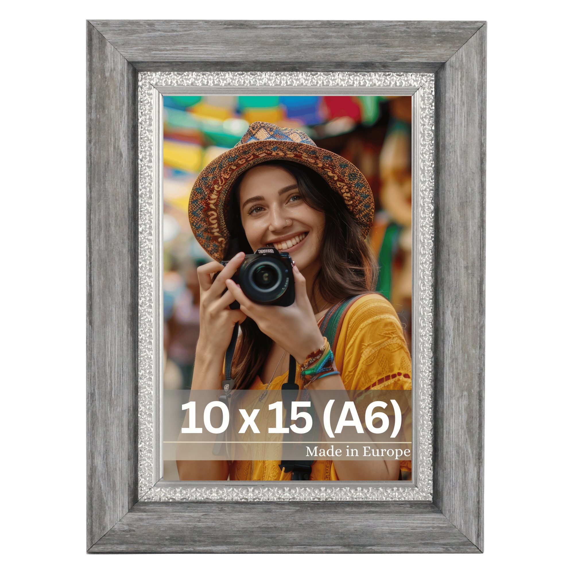 Victor (Zenith) Bilderrahmen Boho, Bilderrahmen Grau 10x15 cm, Bilderrahmen A6 Vintage