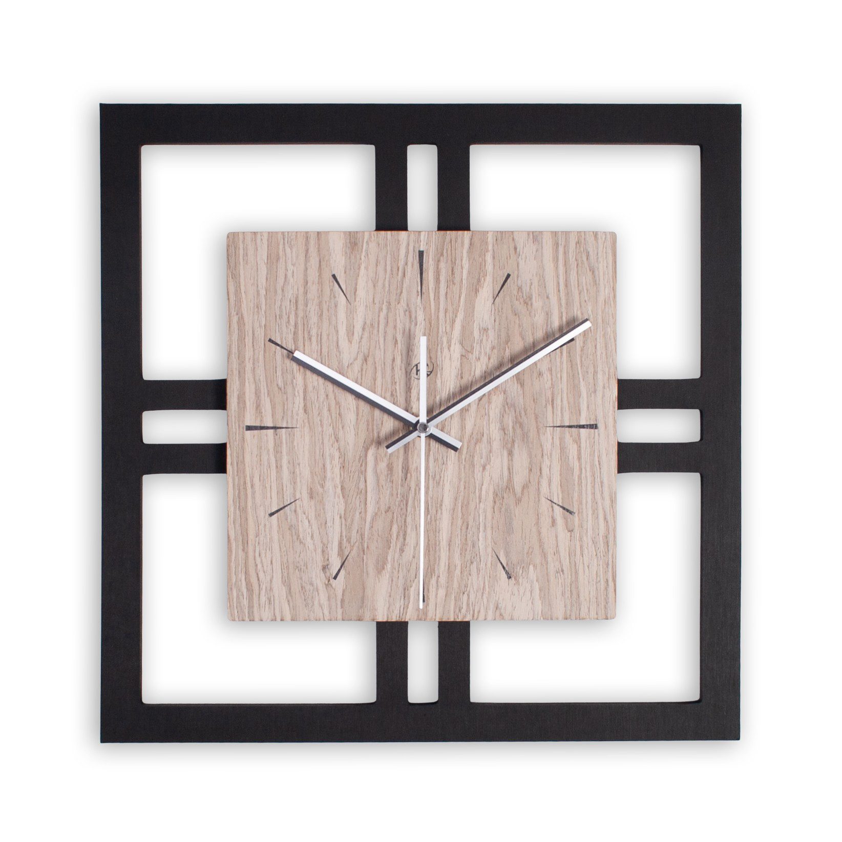 Kreative Feder Wanduhr Designer-Wanduhr aus Holz (stilvoller Akzent aus Graueiche-Furnier; Hergestellt in Deutschland)