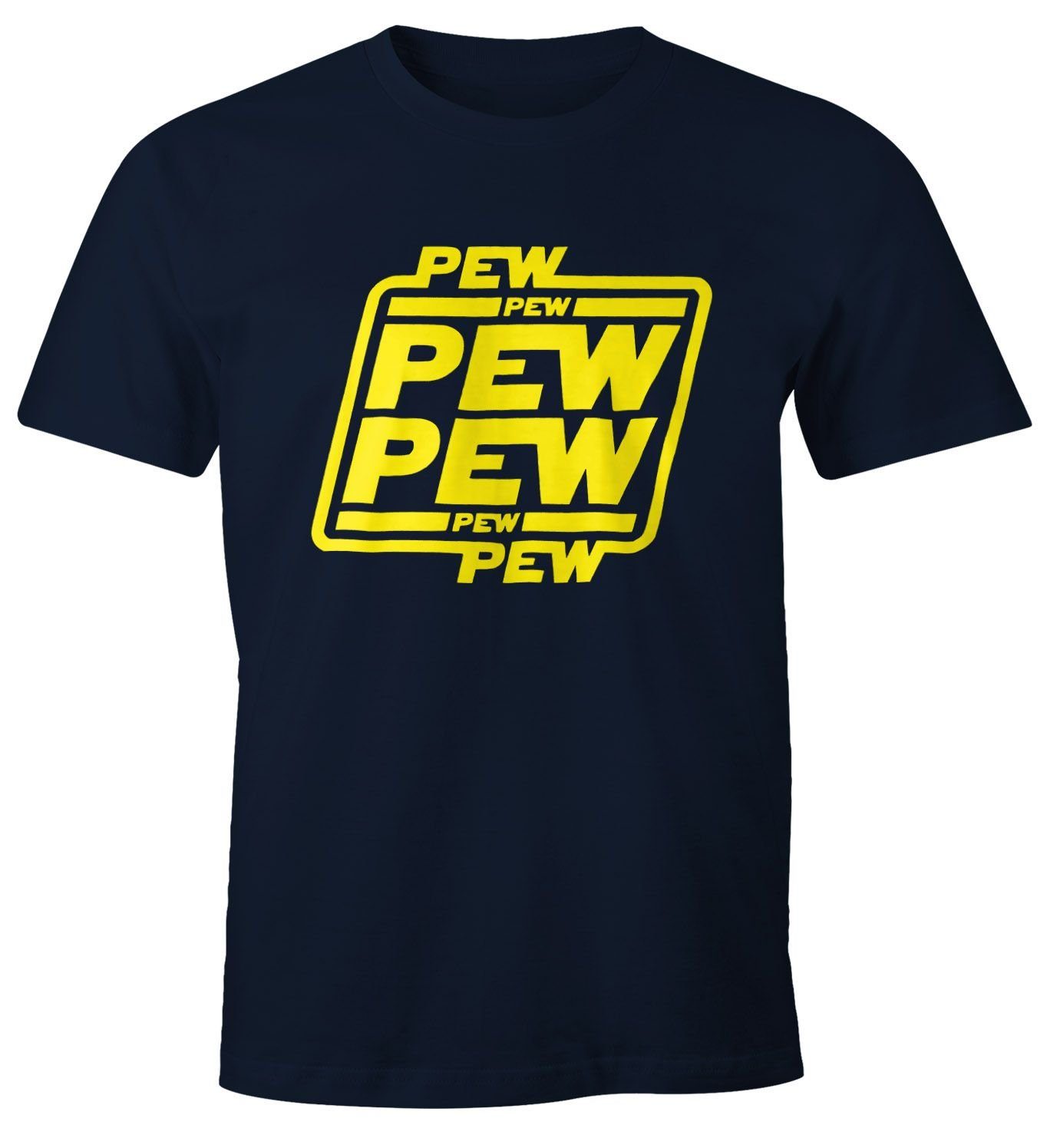 Print-Shirt Herren T-Shirt Pew Pew Pew Fun-Shirt Moonworks®
