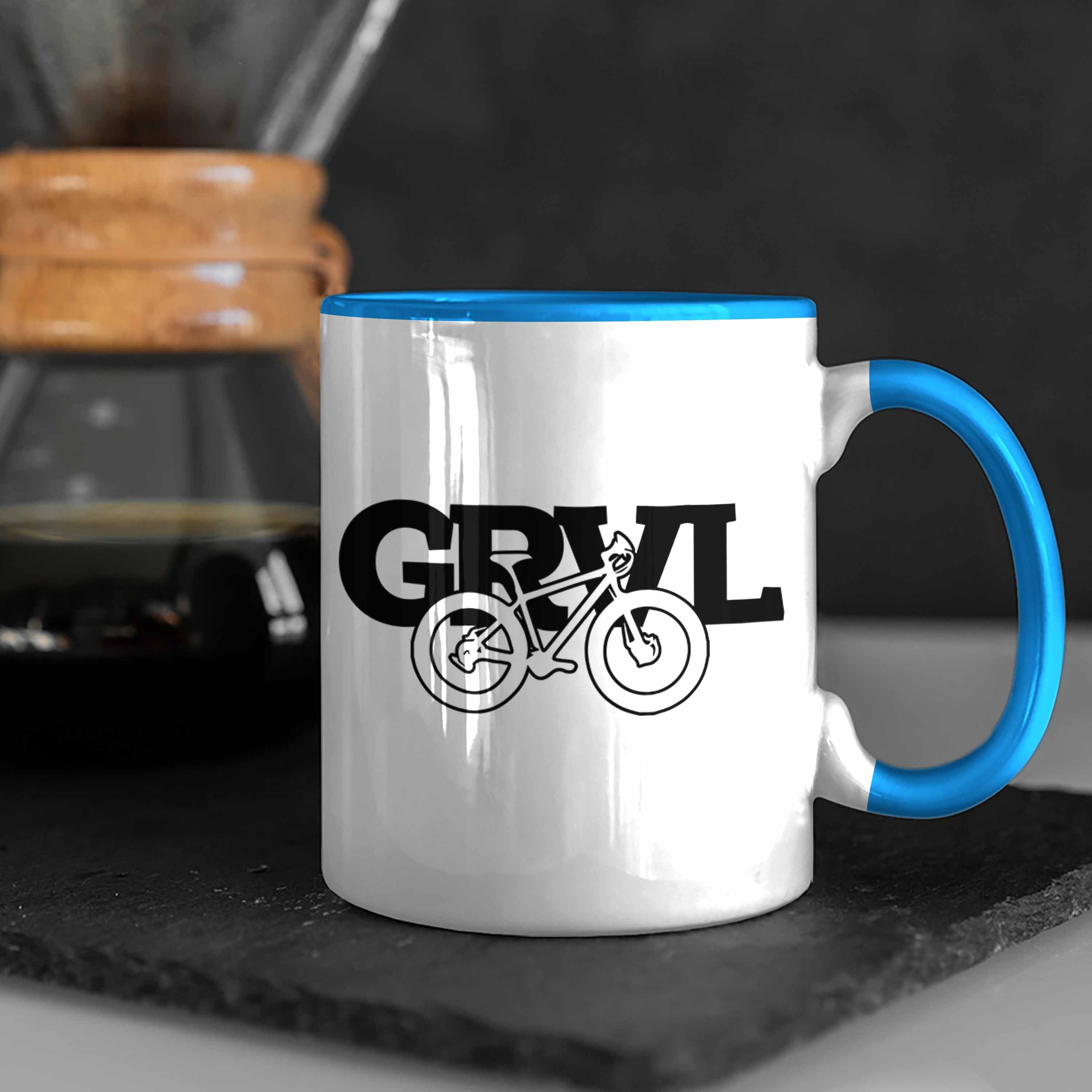 GRVL Tasse für Mountainbiker Geschenk Mountainbike-Enthusiasten Trendation Tasse MTB Blau