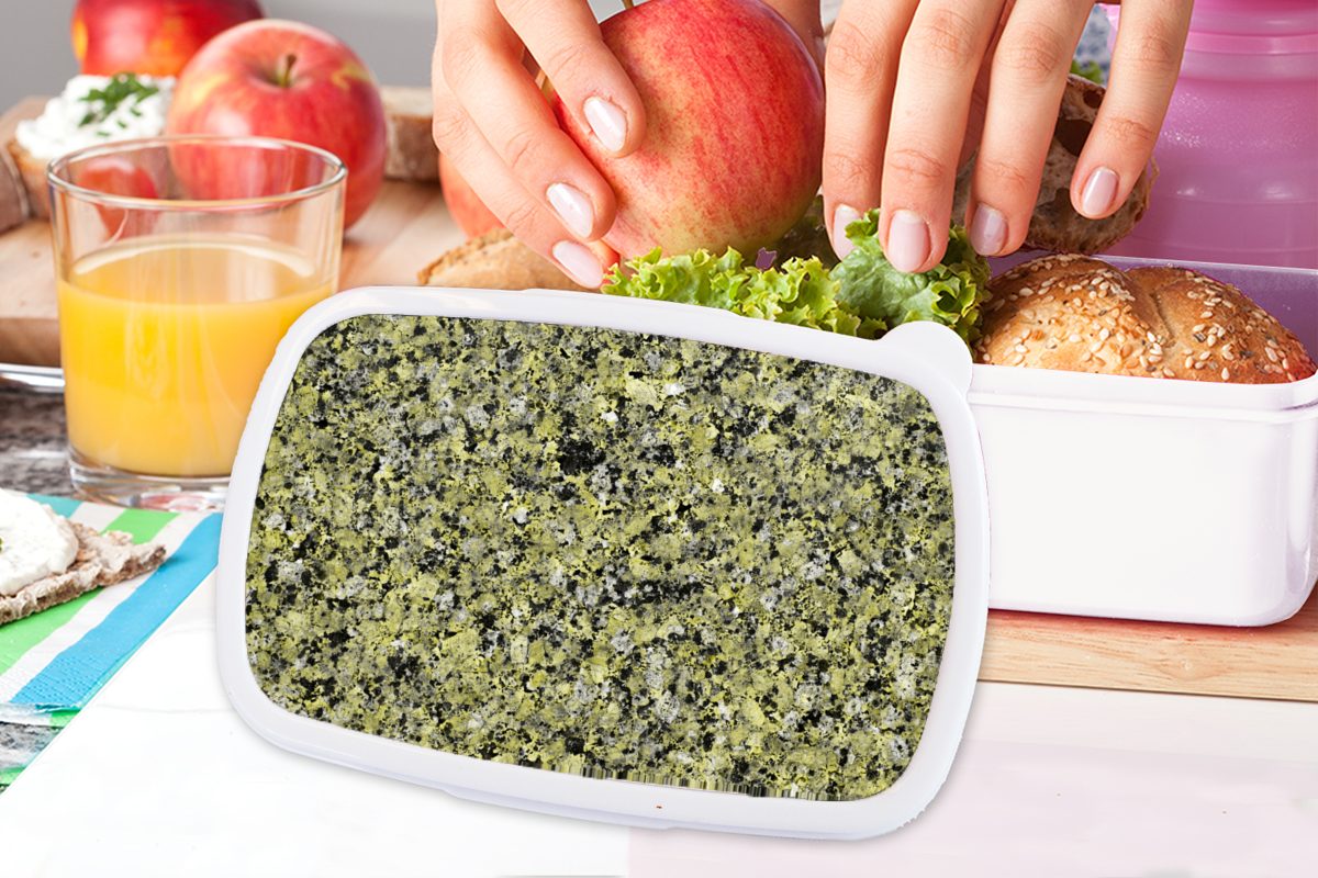 MuchoWow Lunchbox Schwarz - Grün für und weiß Kinder Brotdose, Erwachsene, Kunststoff, - und (2-tlg), Granit, - Brotbox für Jungs Mädchen Kristalle