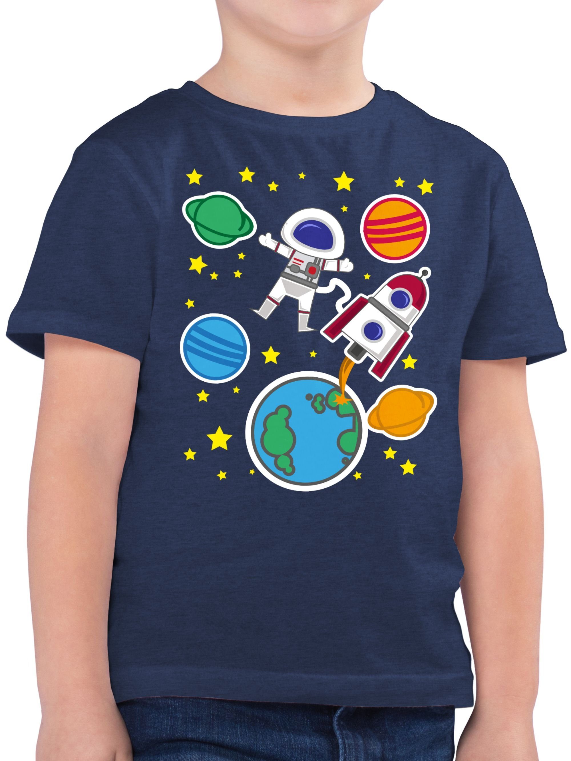 Shirtracer T-Shirt Weltall mit Astronaut Kindermotive 3 Dunkelblau Meliert