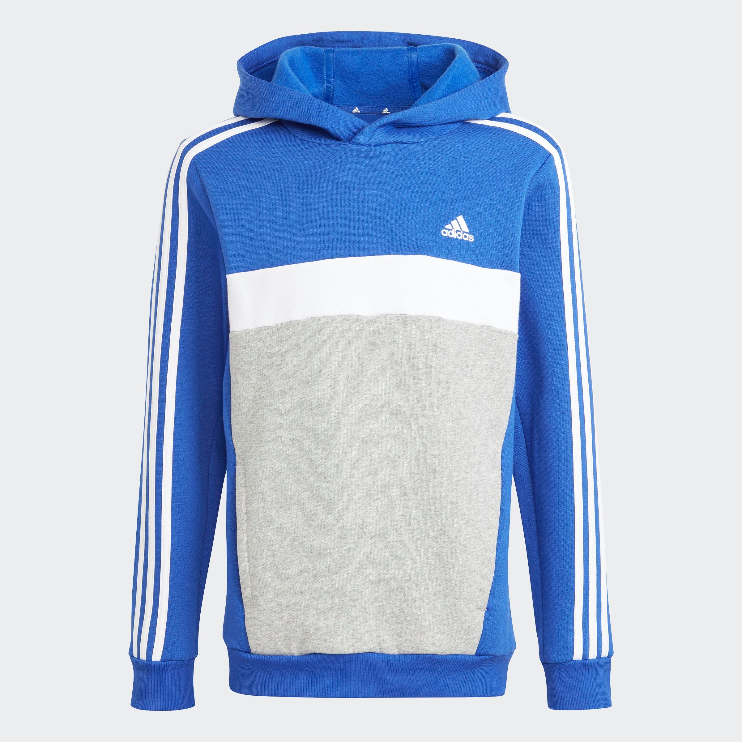 adidas Sportswear Kapuzensweatshirt TIBERIO Medium Heather Semi Grey KIDS Blue / COLORBLOCK Lucid White 3STREIFEN / HOODIE