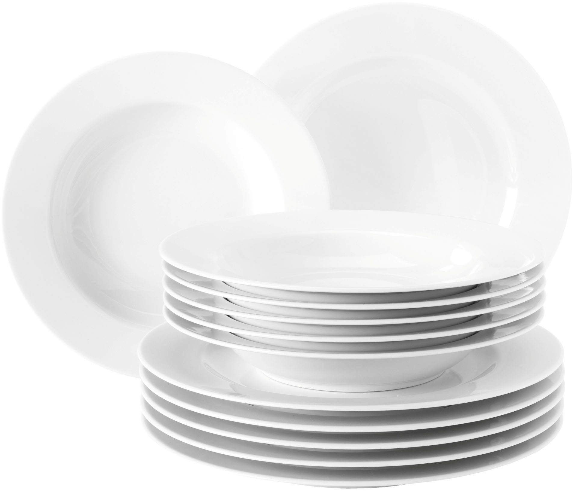 Seltmann Weiden Kombiservice Geschirr-Set, 42 Teile, Rondo/Liane Weiß (42-tlg), 6 Personen, Porzellan, Geschirr, Service, Made in Germany, 42 Teile, für 6 Personen